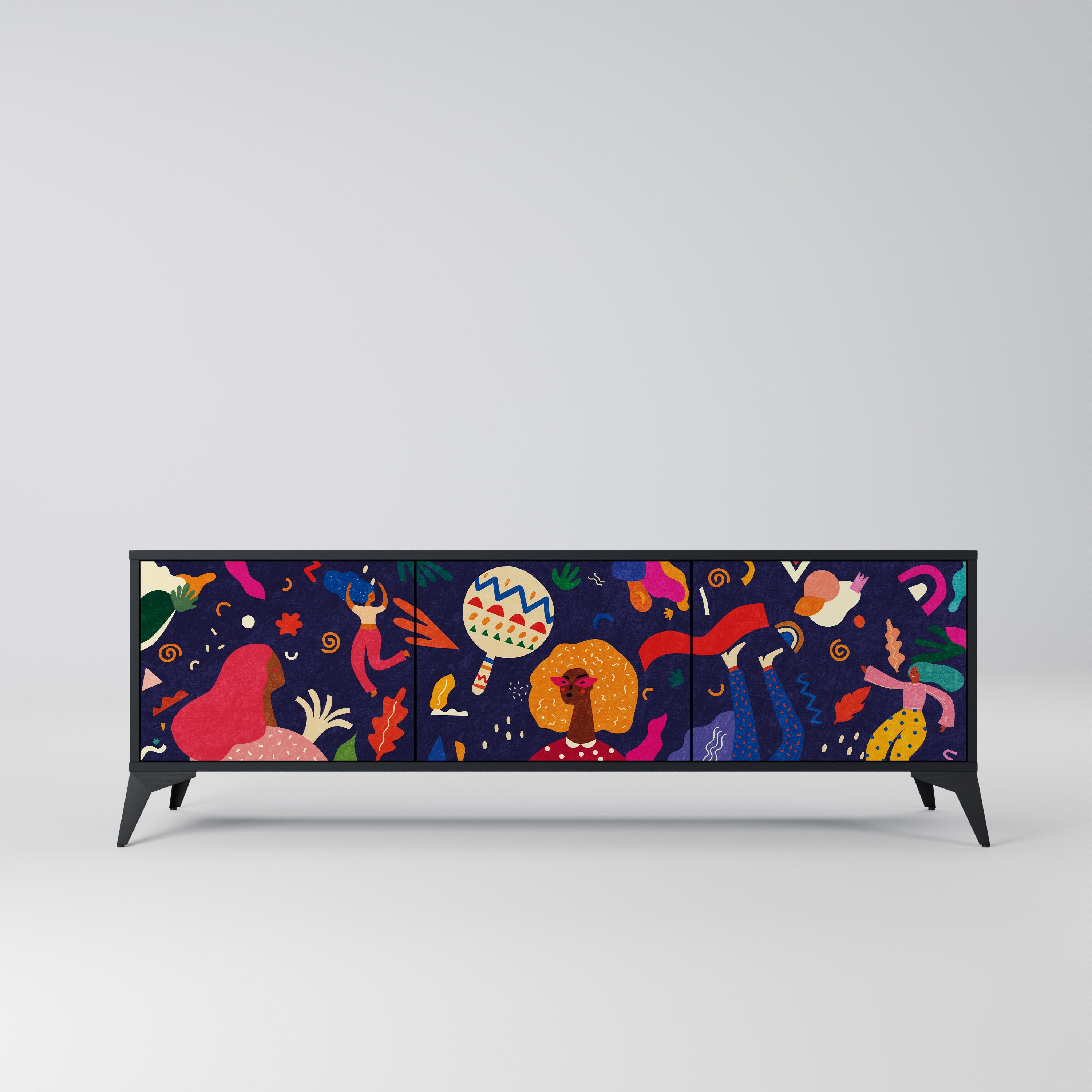 Meuble TV 3 portes FESTIVE PLEASURES en finition noire
