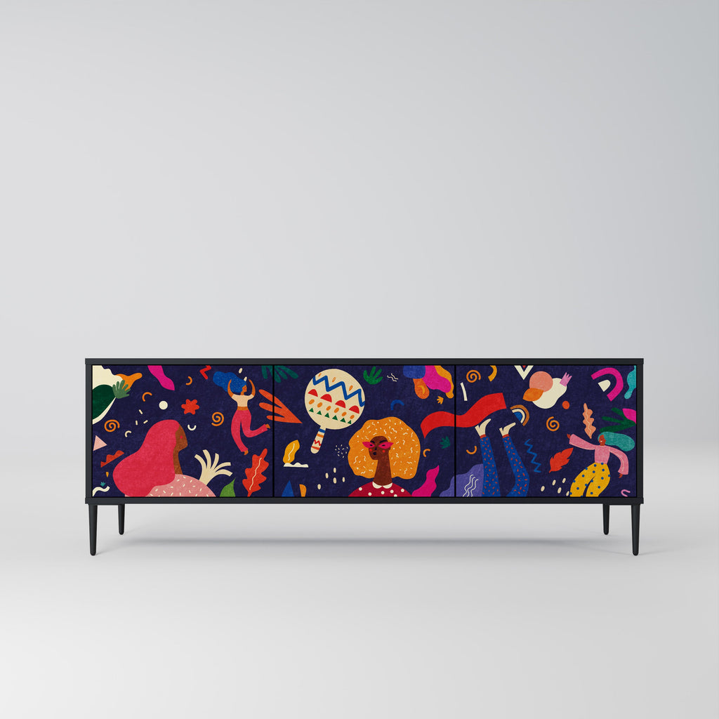 Meuble TV 3 portes FESTIVE PLEASURES en finition noire