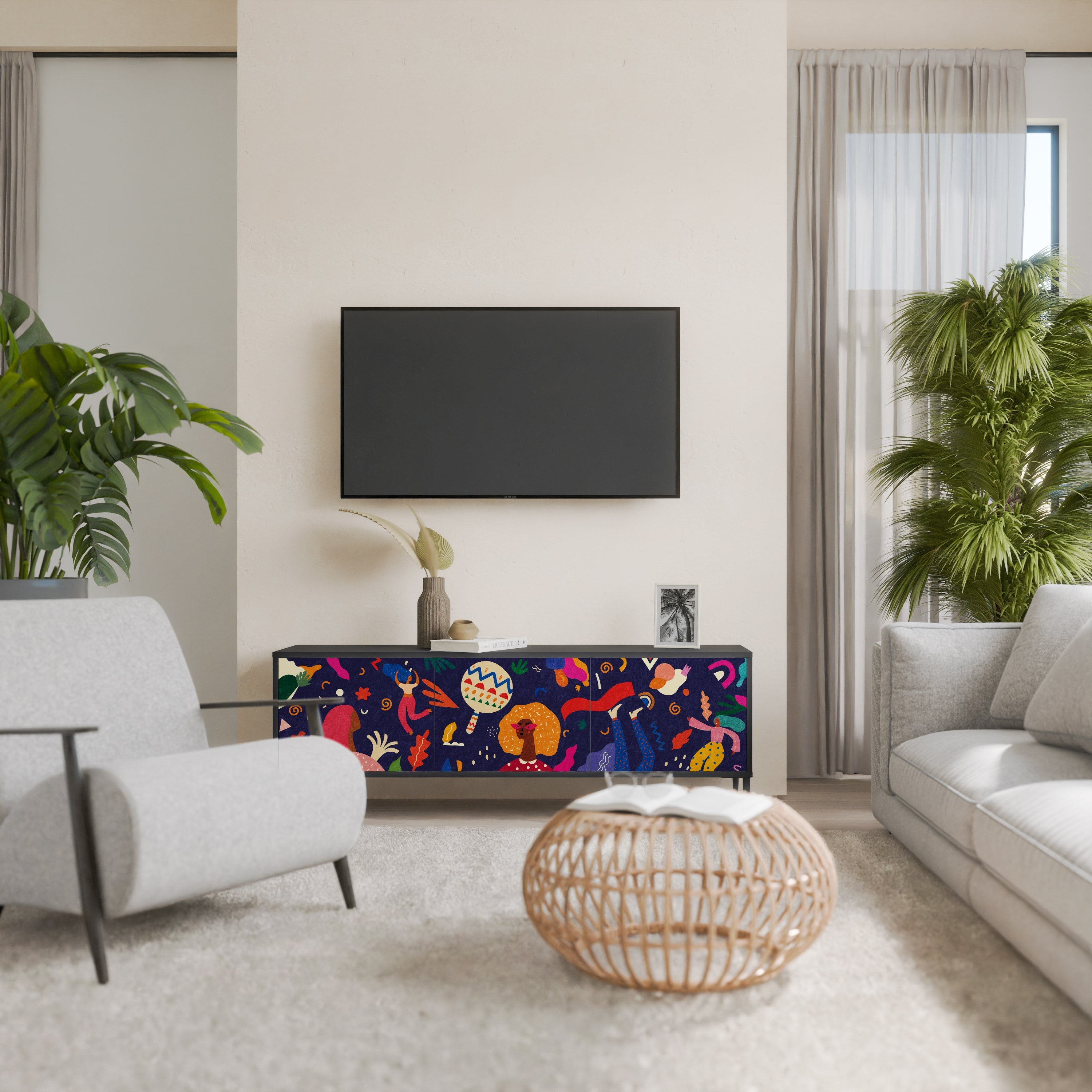 Meuble TV 3 portes FESTIVE PLEASURES en finition noire