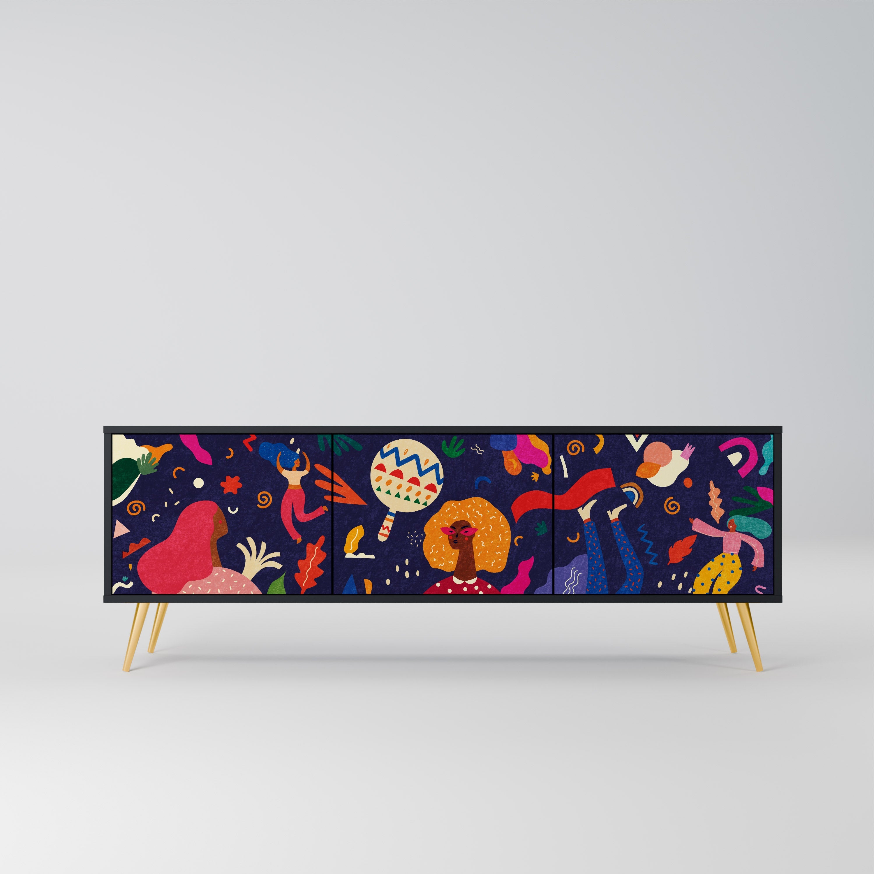 Meuble TV 3 portes FESTIVE PLEASURES en finition noire