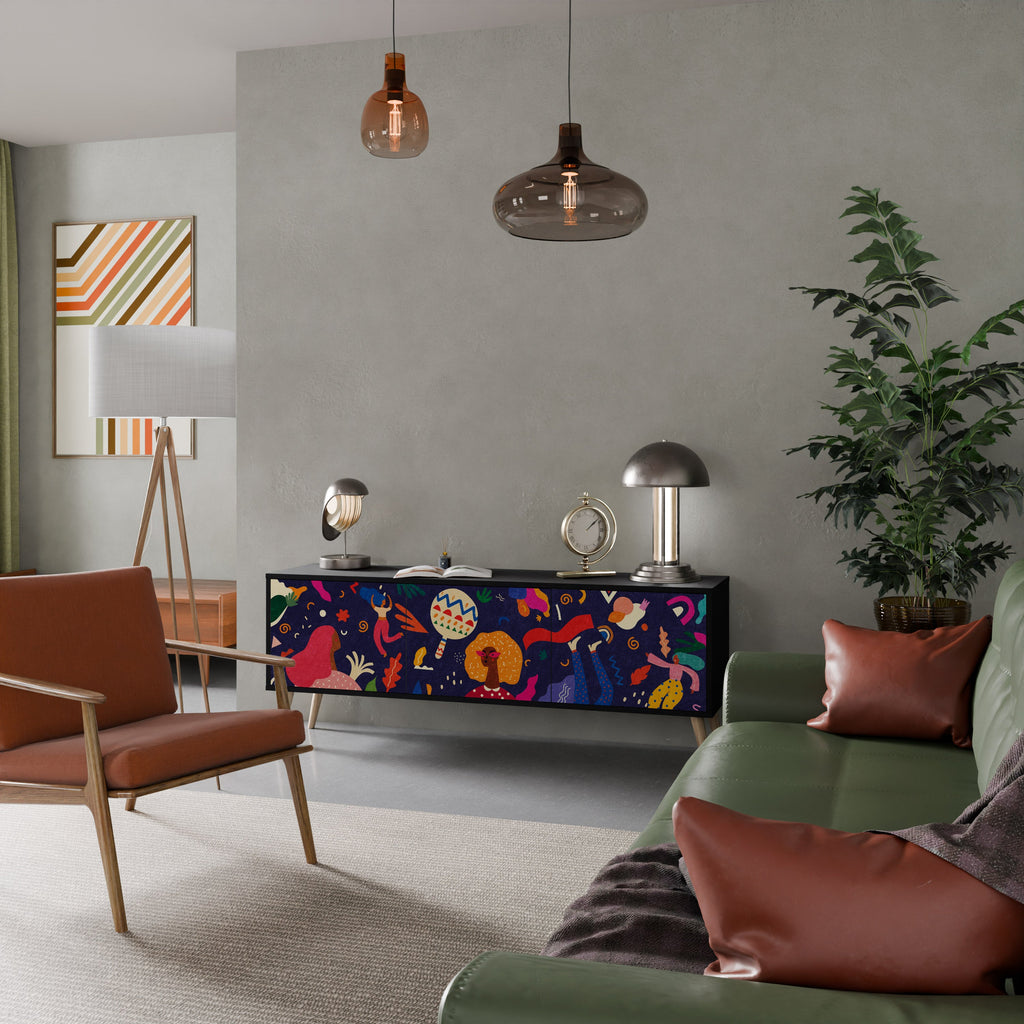 Meuble TV 3 portes FESTIVE PLEASURES en finition noire