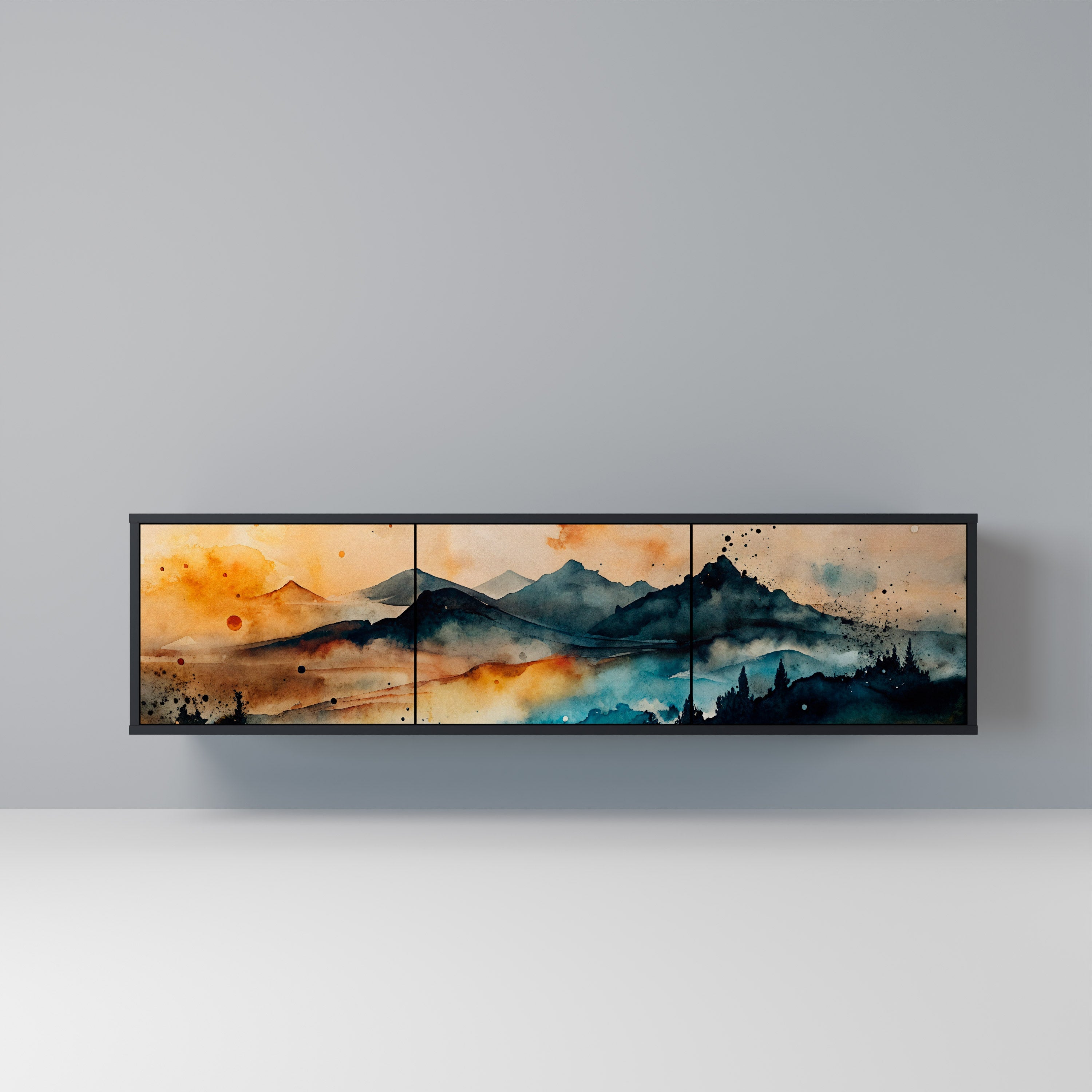 Meuble TV 3 portes OMINOUS MOUNTAINS en finition noire