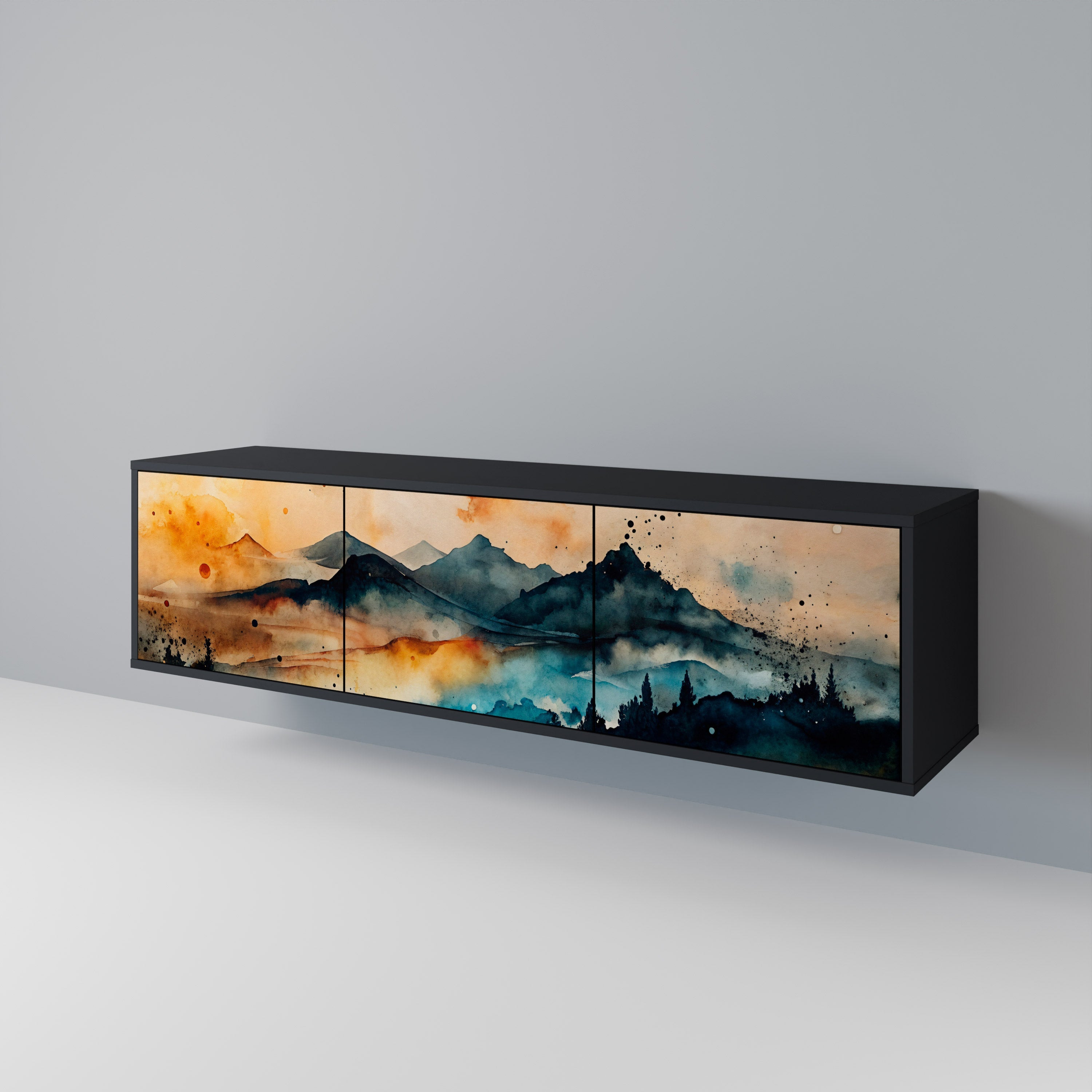 Meuble TV 3 portes OMINOUS MOUNTAINS en finition noire