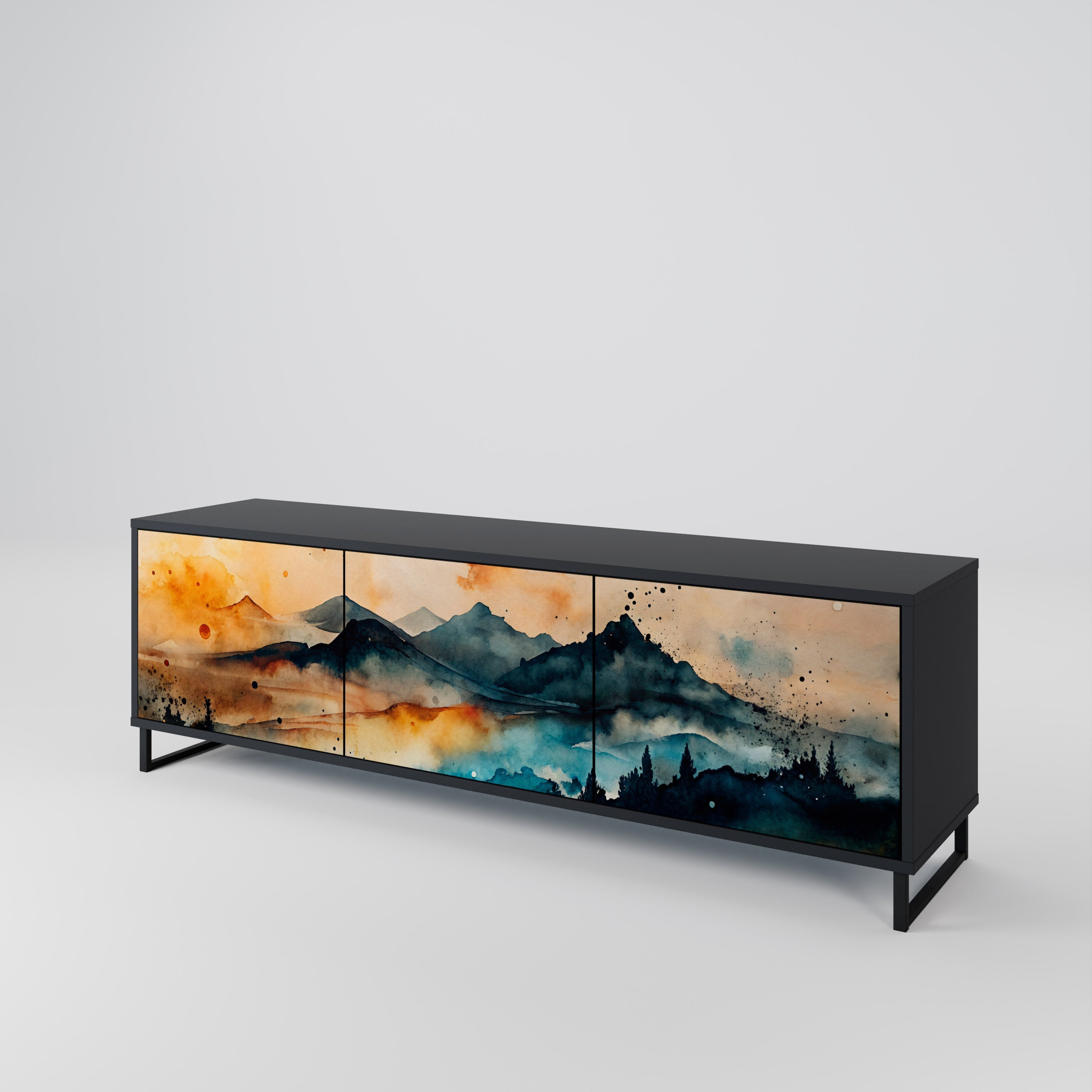 Meuble TV 3 portes OMINOUS MOUNTAINS en finition noire