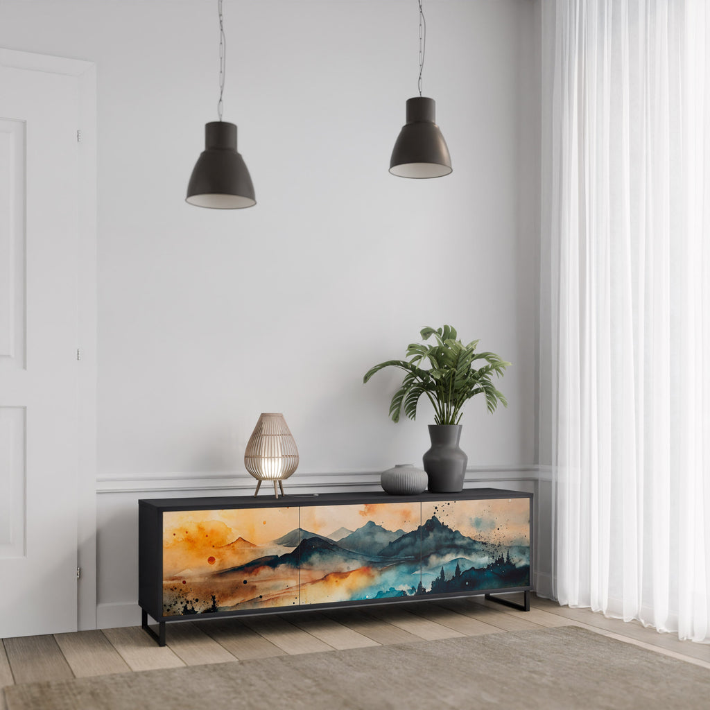 Meuble TV 3 portes OMINOUS MOUNTAINS en finition noire