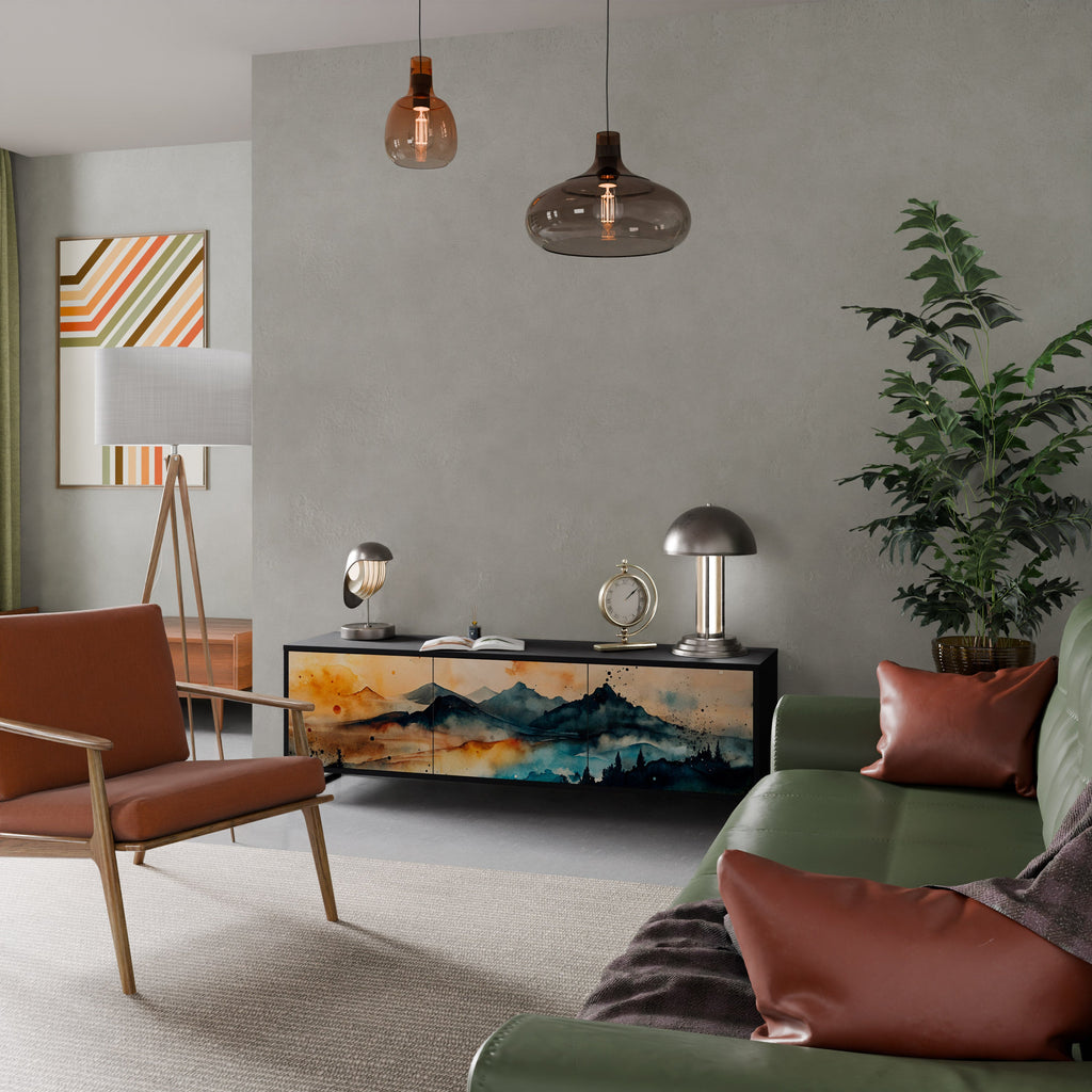 Meuble TV 3 portes OMINOUS MOUNTAINS en finition noire