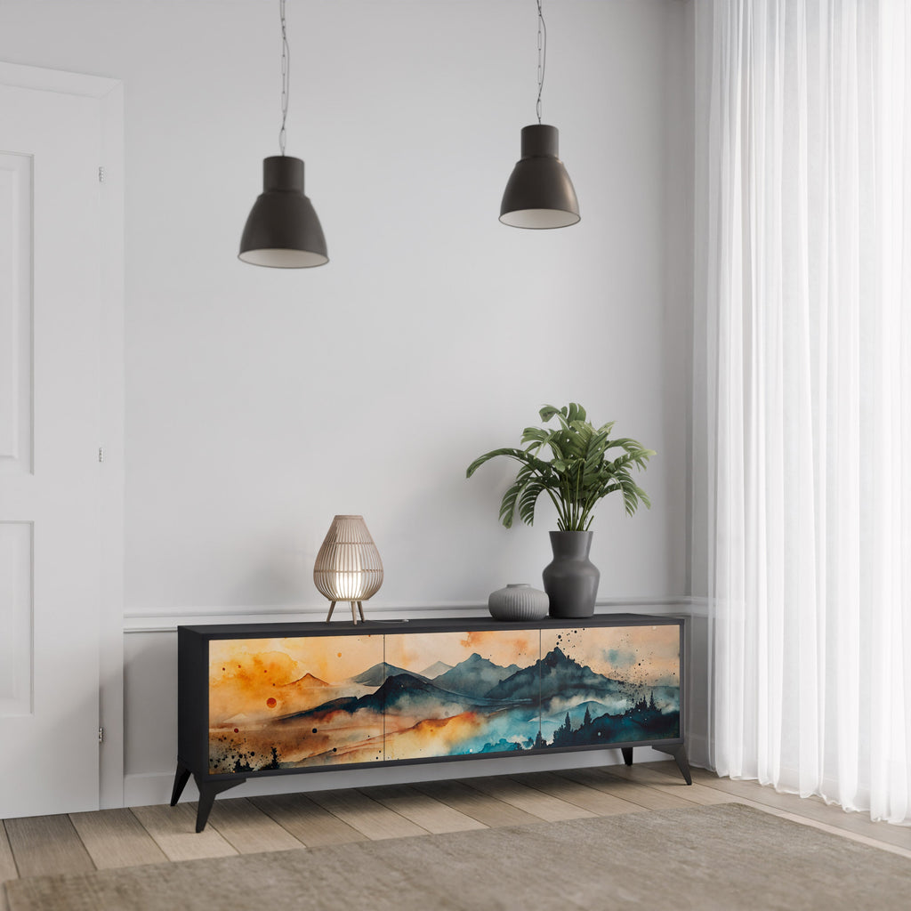 Meuble TV 3 portes OMINOUS MOUNTAINS en finition noire