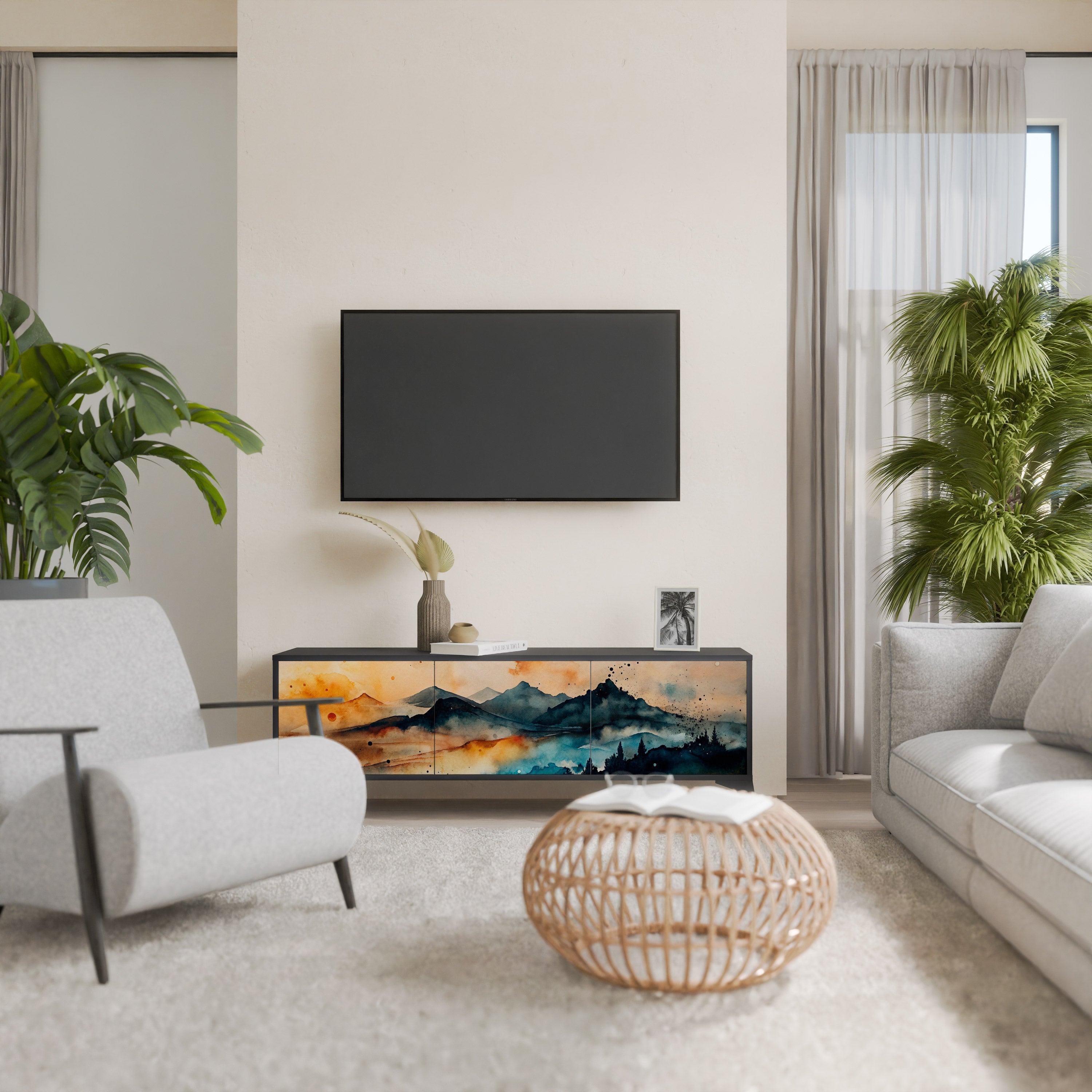 Meuble TV 3 portes OMINOUS MOUNTAINS en finition noire