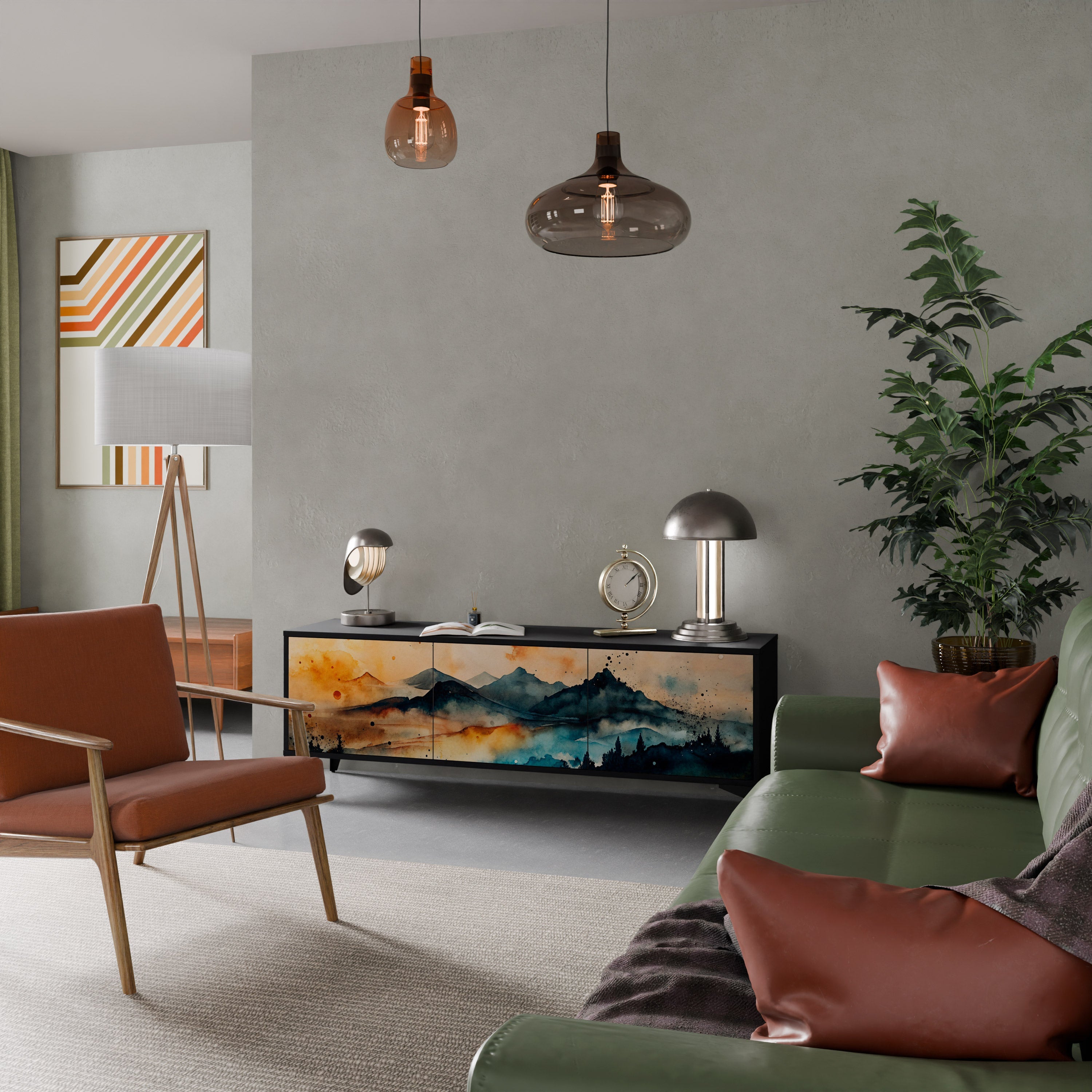 Meuble TV 3 portes OMINOUS MOUNTAINS en finition noire