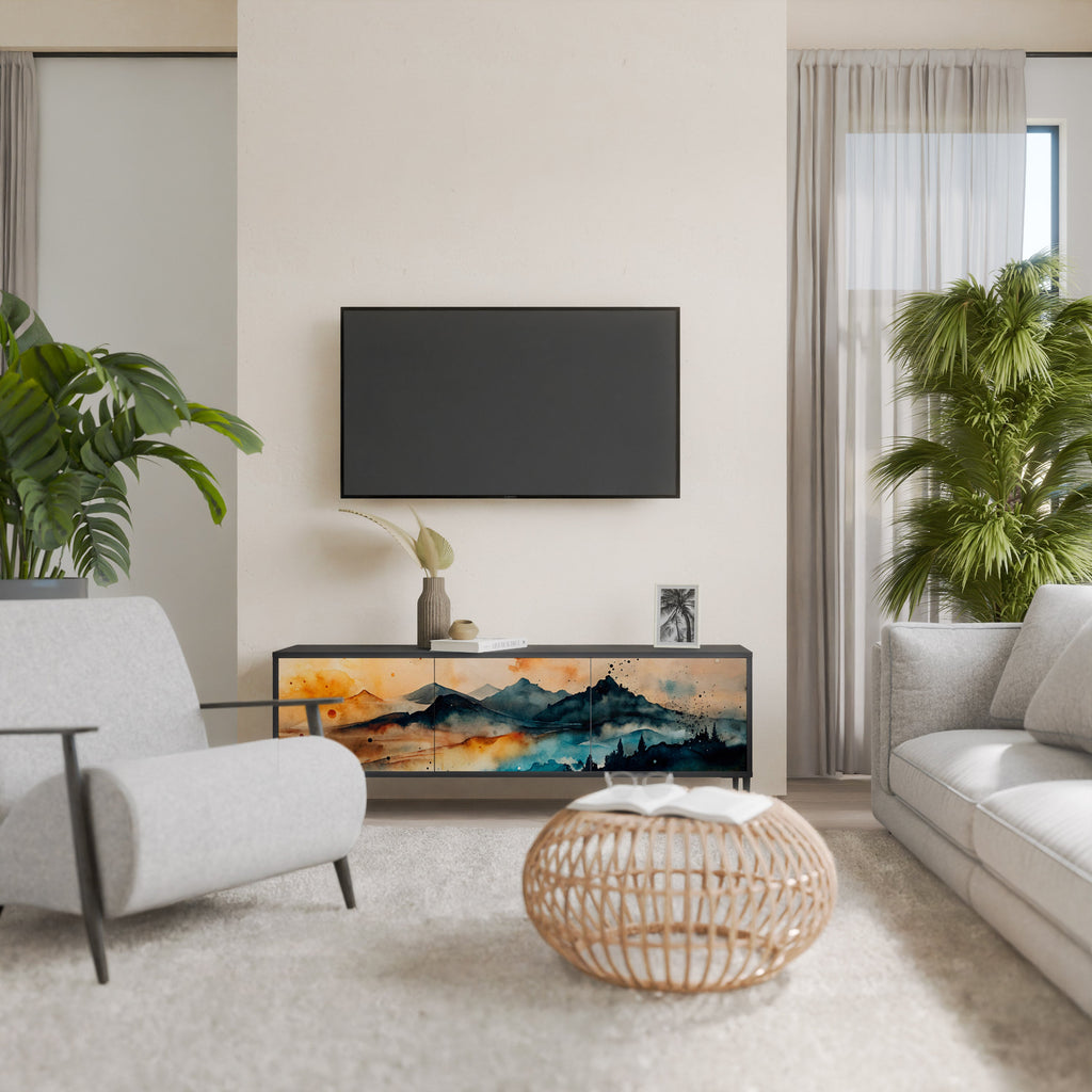 Meuble TV 3 portes OMINOUS MOUNTAINS en finition noire