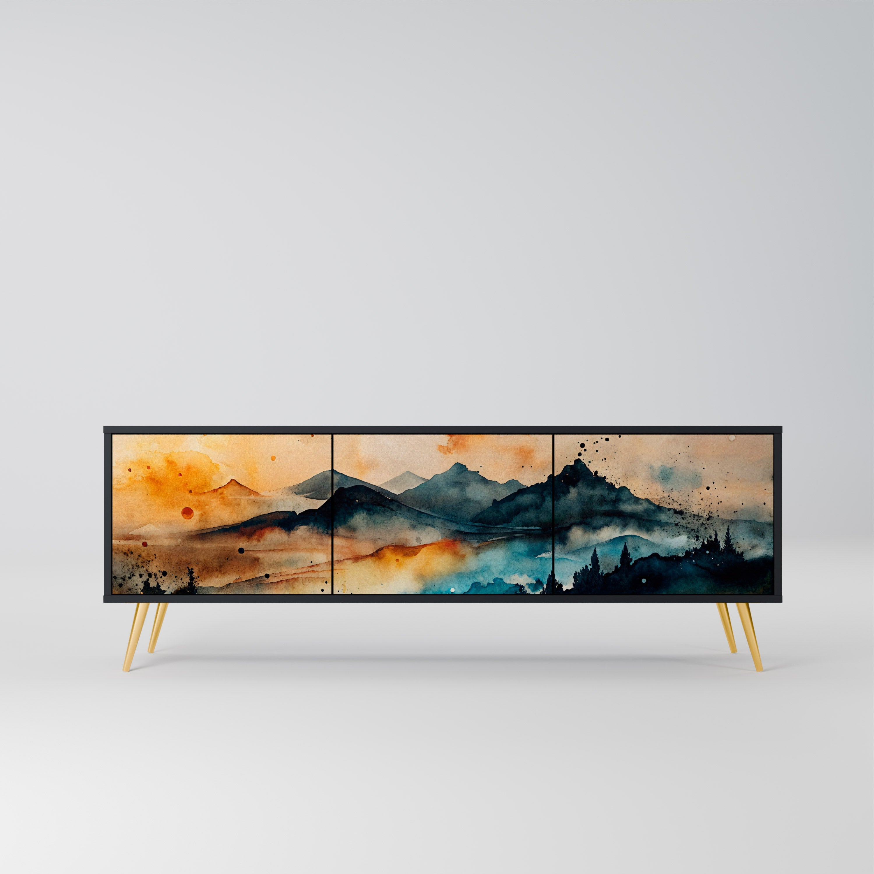 Meuble TV 3 portes OMINOUS MOUNTAINS en finition noire