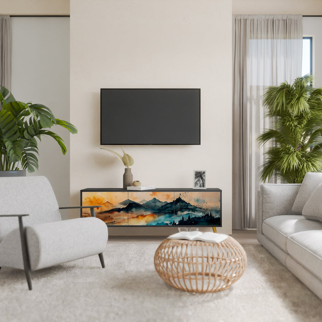 Meuble TV 3 portes OMINOUS MOUNTAINS en finition noire