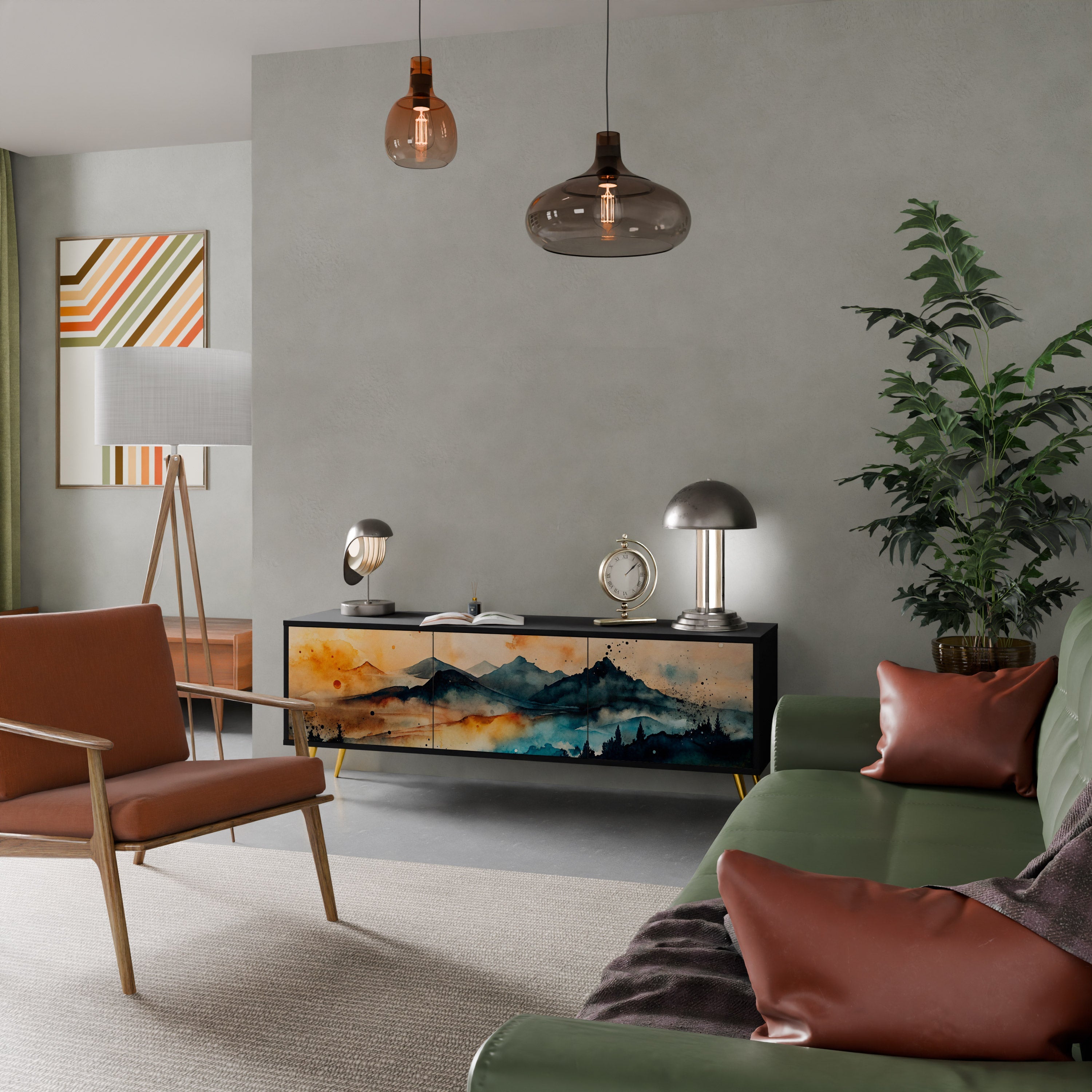 Meuble TV 3 portes OMINOUS MOUNTAINS en finition noire