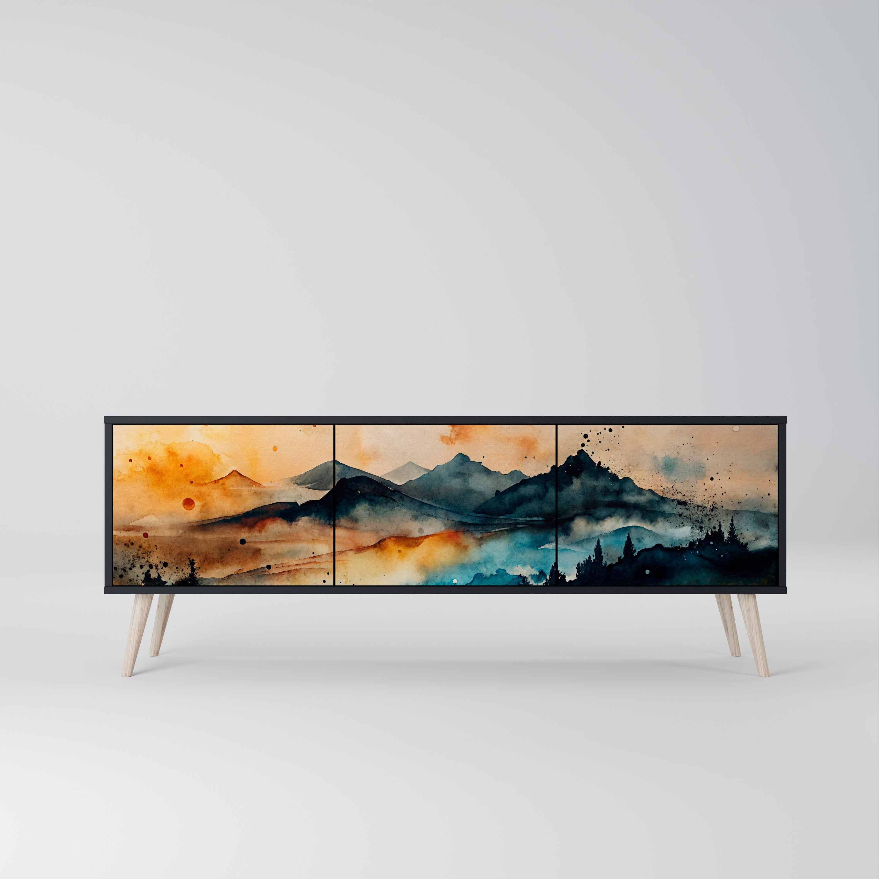 Meuble TV 3 portes OMINOUS MOUNTAINS en finition noire