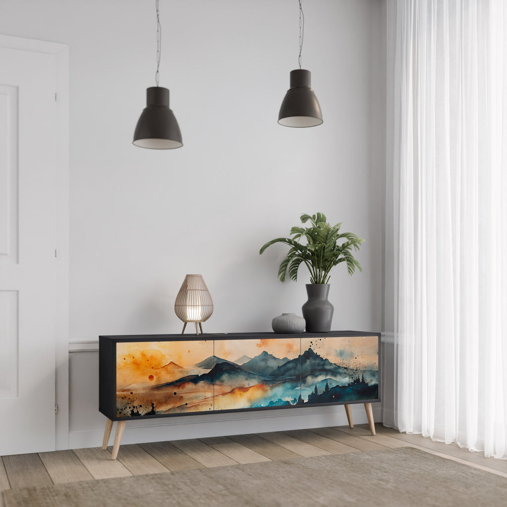 Meuble TV 3 portes OMINOUS MOUNTAINS en finition noire