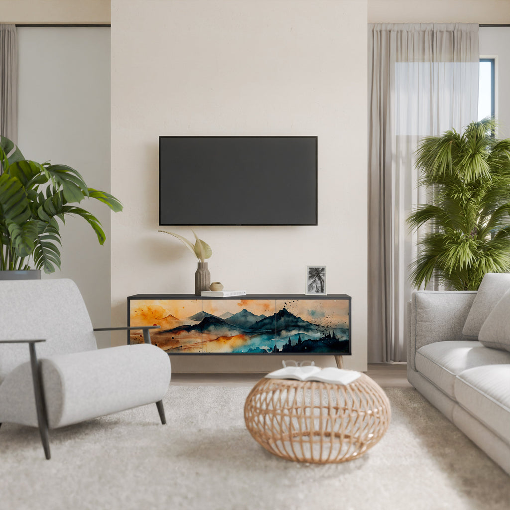 Meuble TV 3 portes OMINOUS MOUNTAINS en finition noire