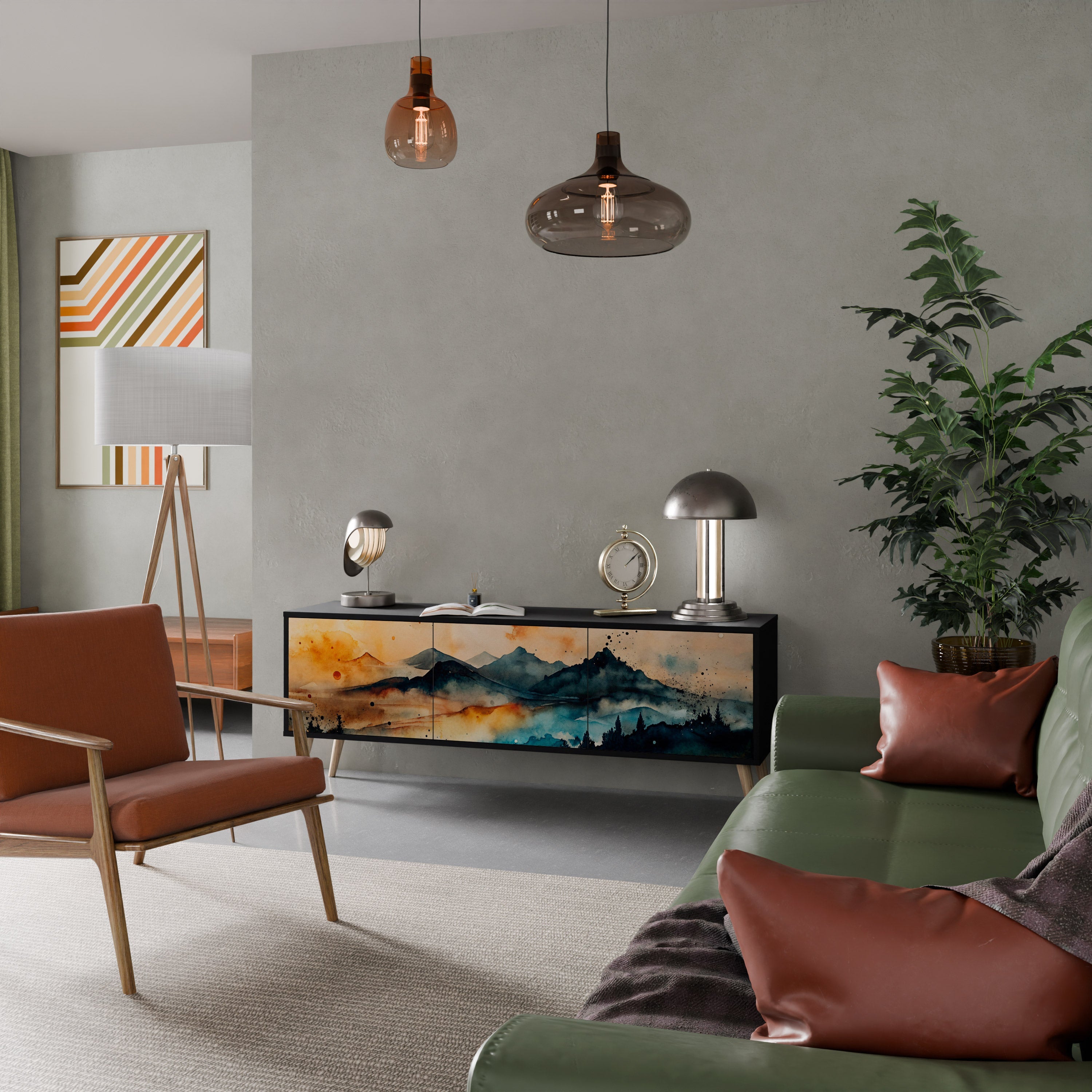 Meuble TV 3 portes OMINOUS MOUNTAINS en finition noire