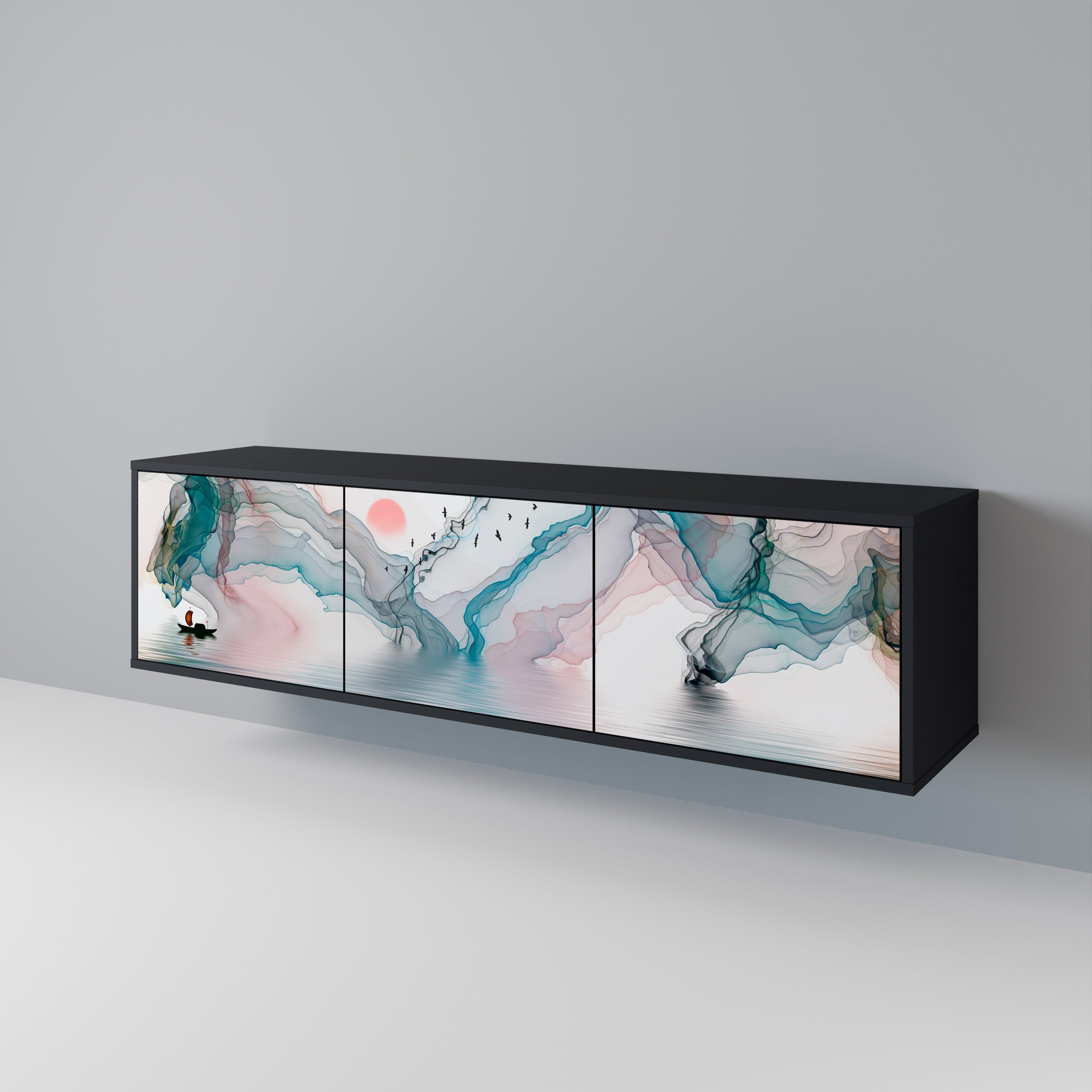 Meuble TV 3 portes VELVET CROSSING finition noire