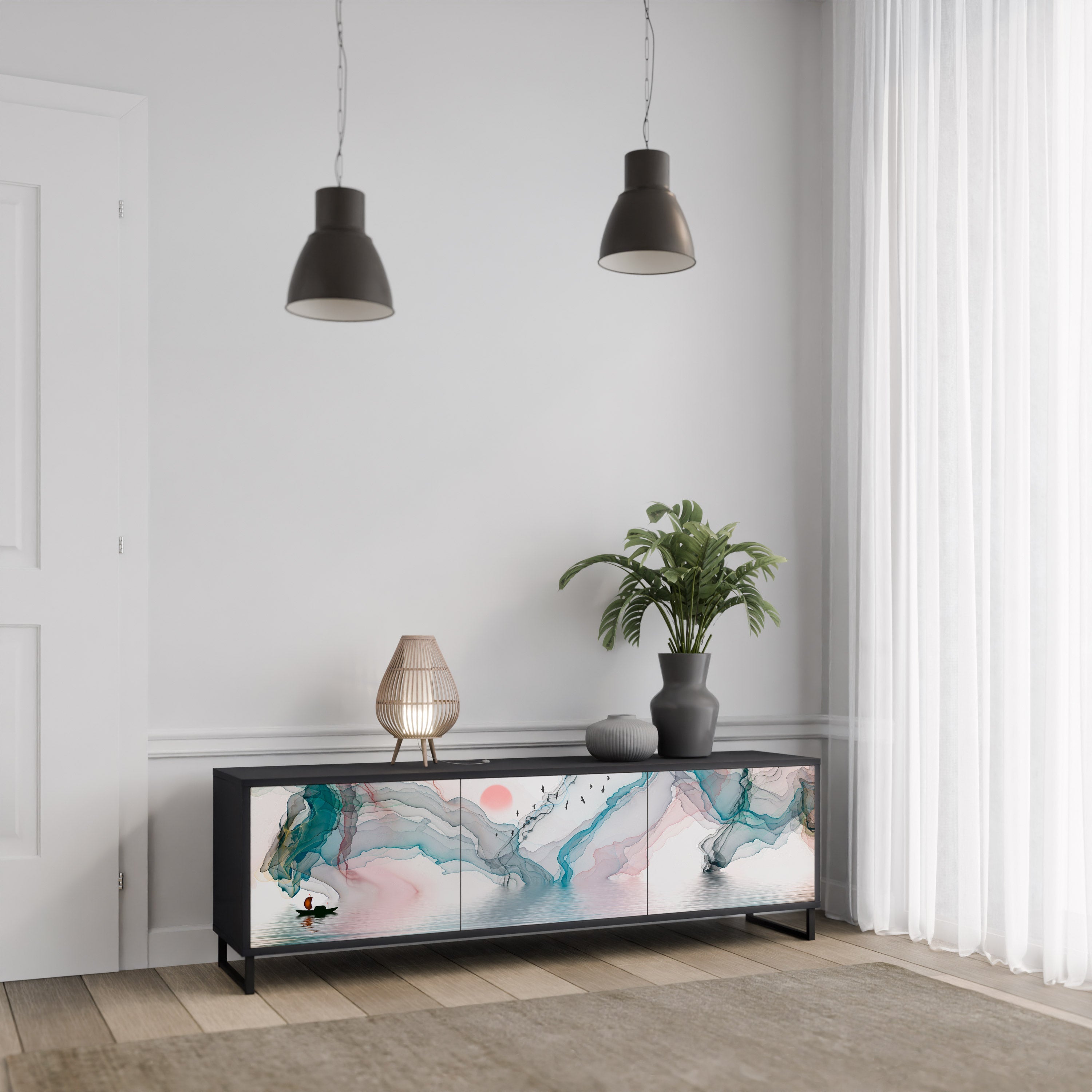 Meuble TV 3 portes VELVET CROSSING finition noire