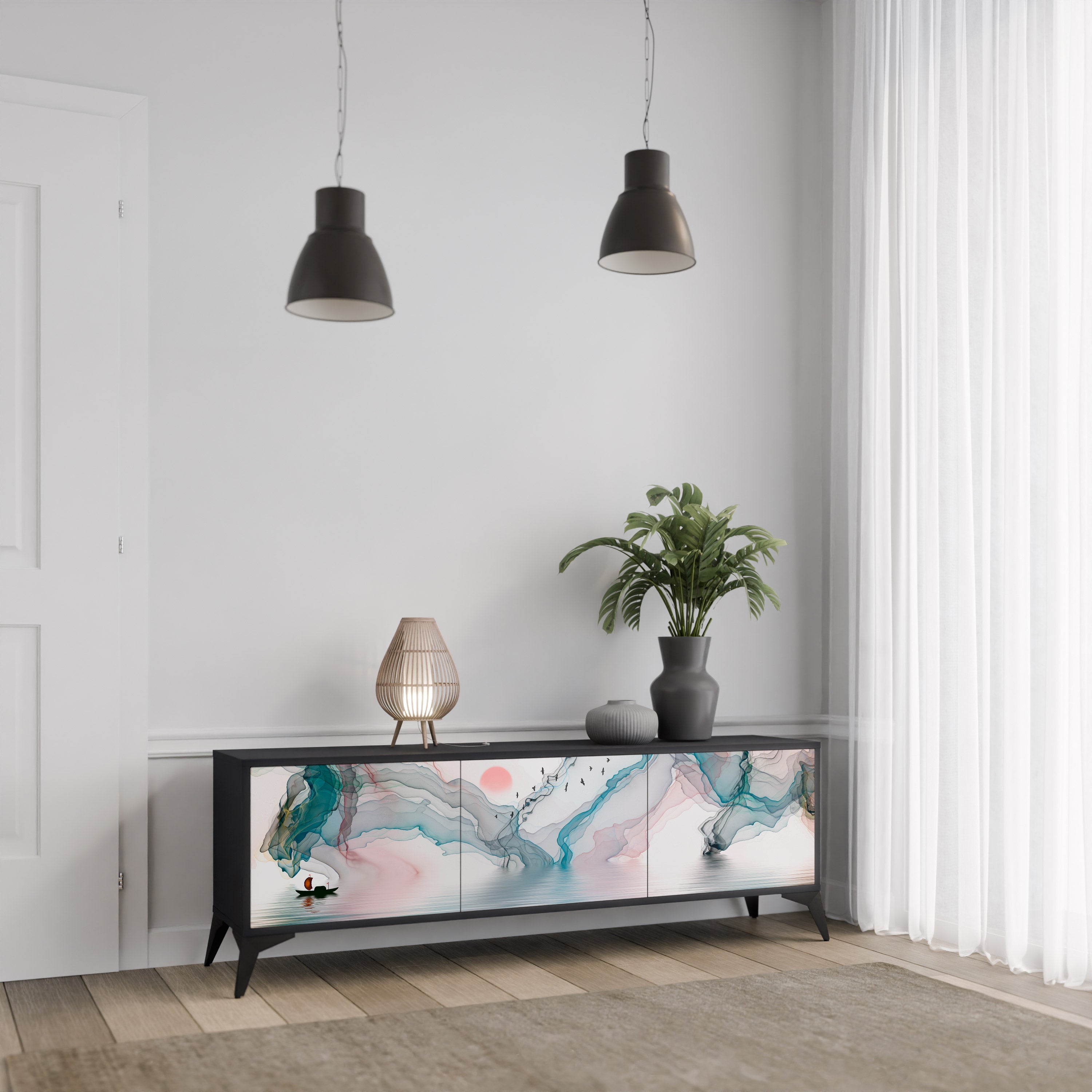 Meuble TV 3 portes VELVET CROSSING finition noire