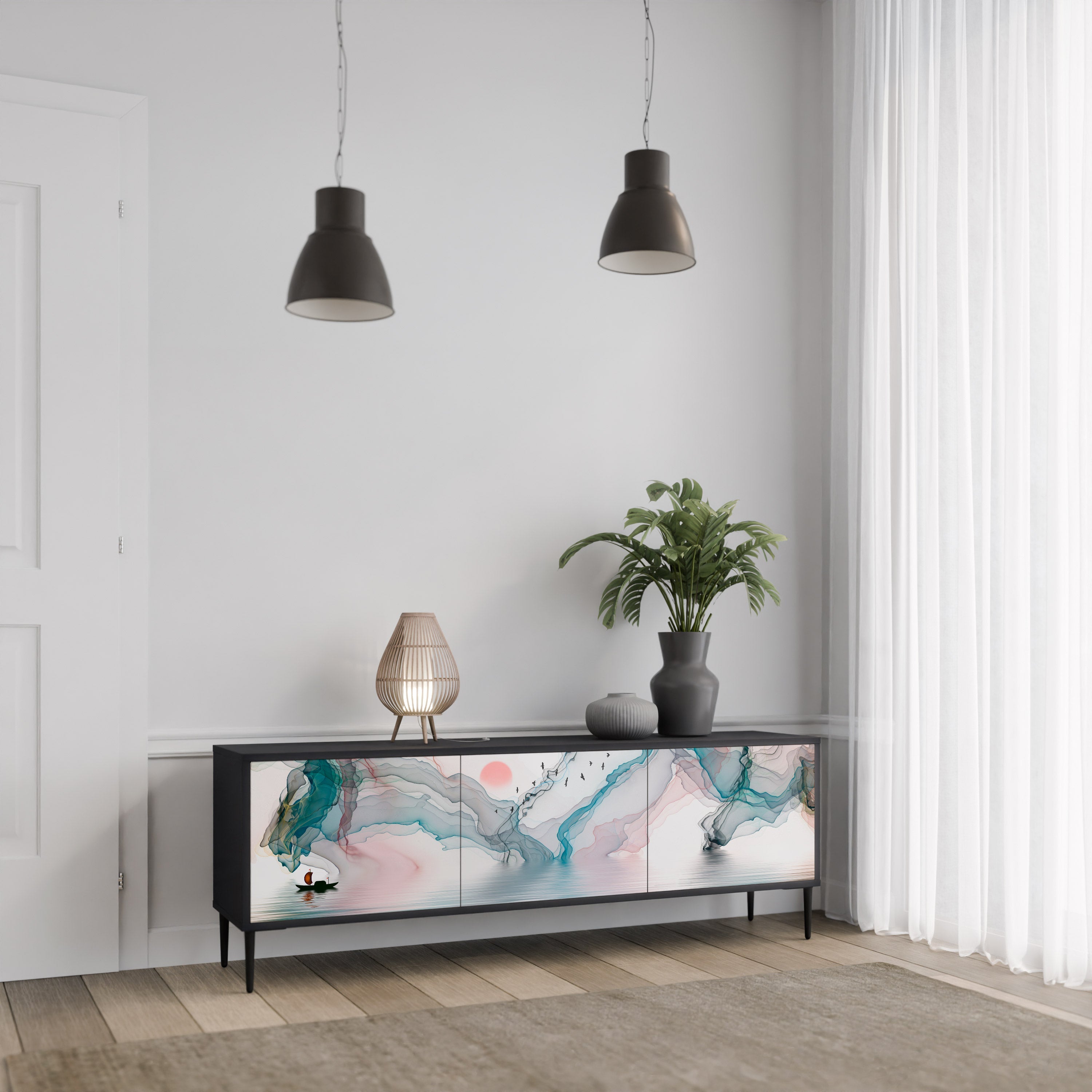 Meuble TV 3 portes VELVET CROSSING finition noire