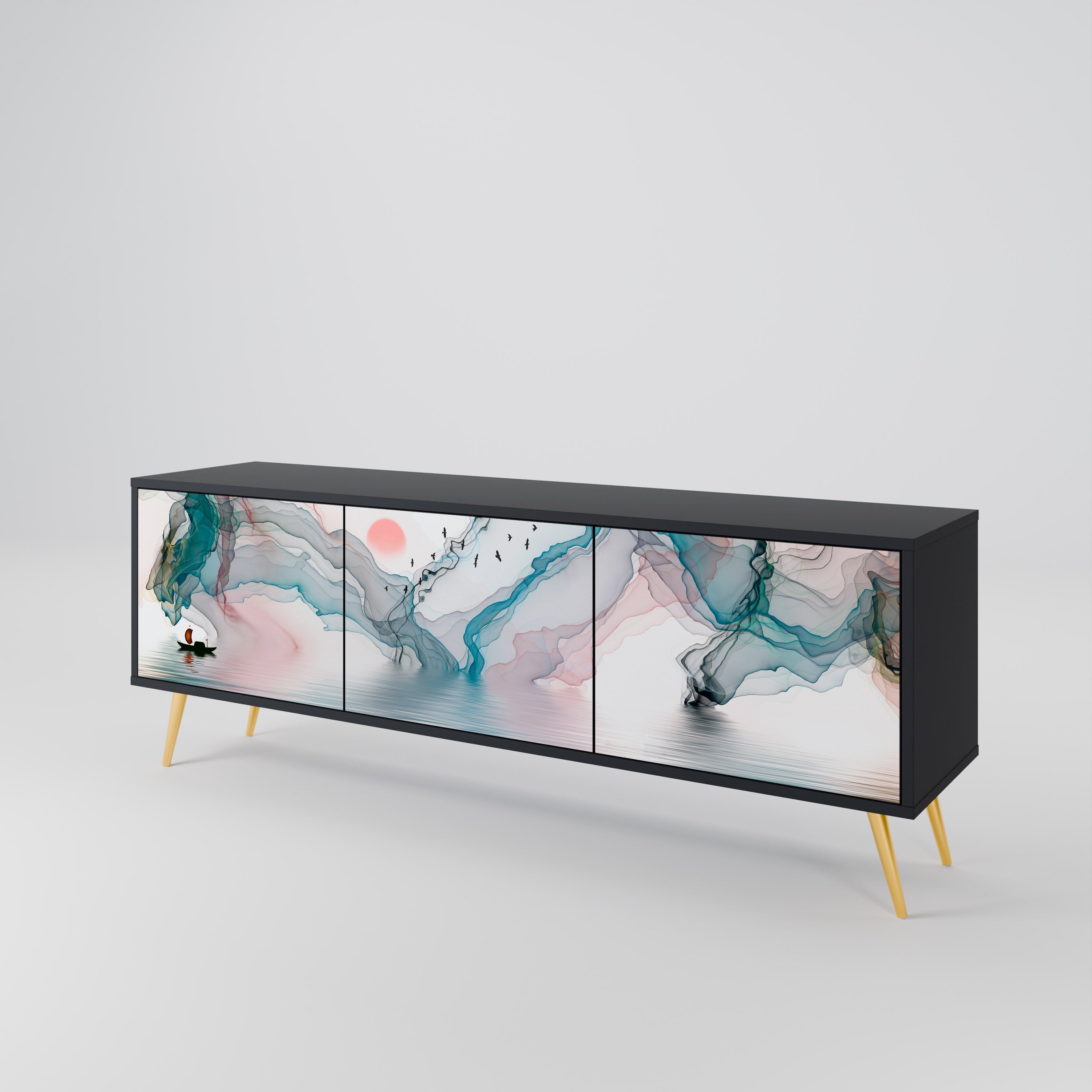 Meuble TV 3 portes VELVET CROSSING finition noire