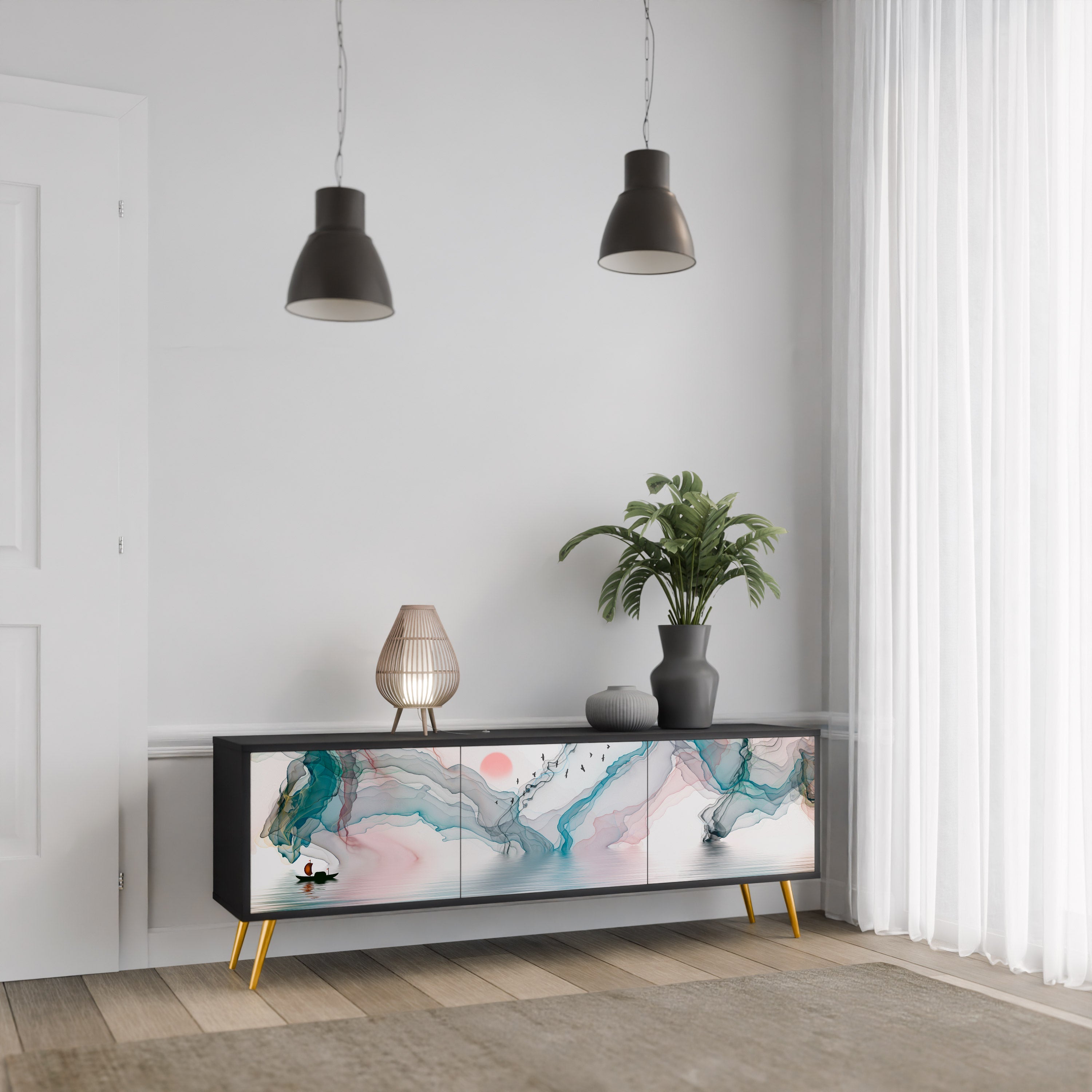 Meuble TV 3 portes VELVET CROSSING finition noire