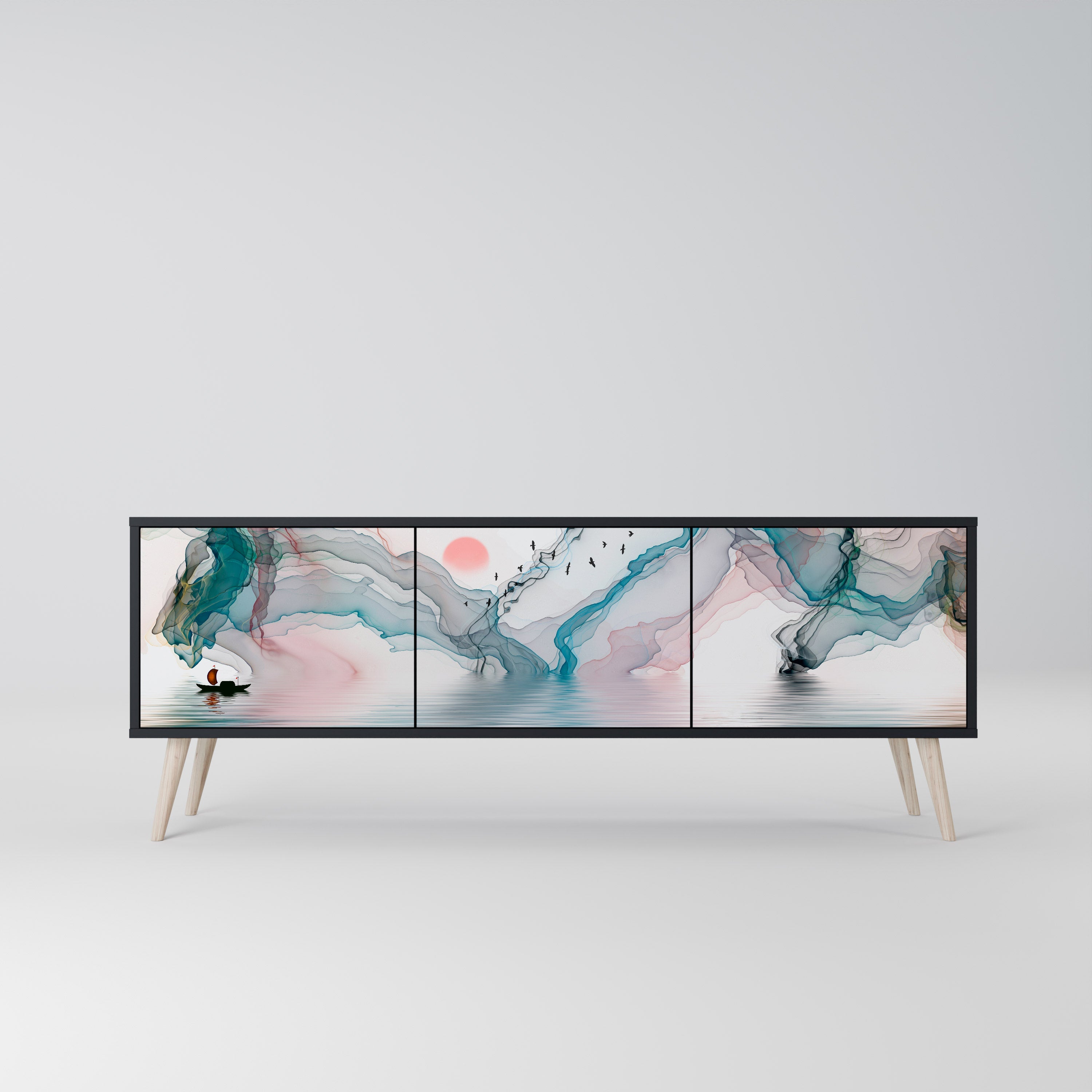 Meuble TV 3 portes VELVET CROSSING finition noire