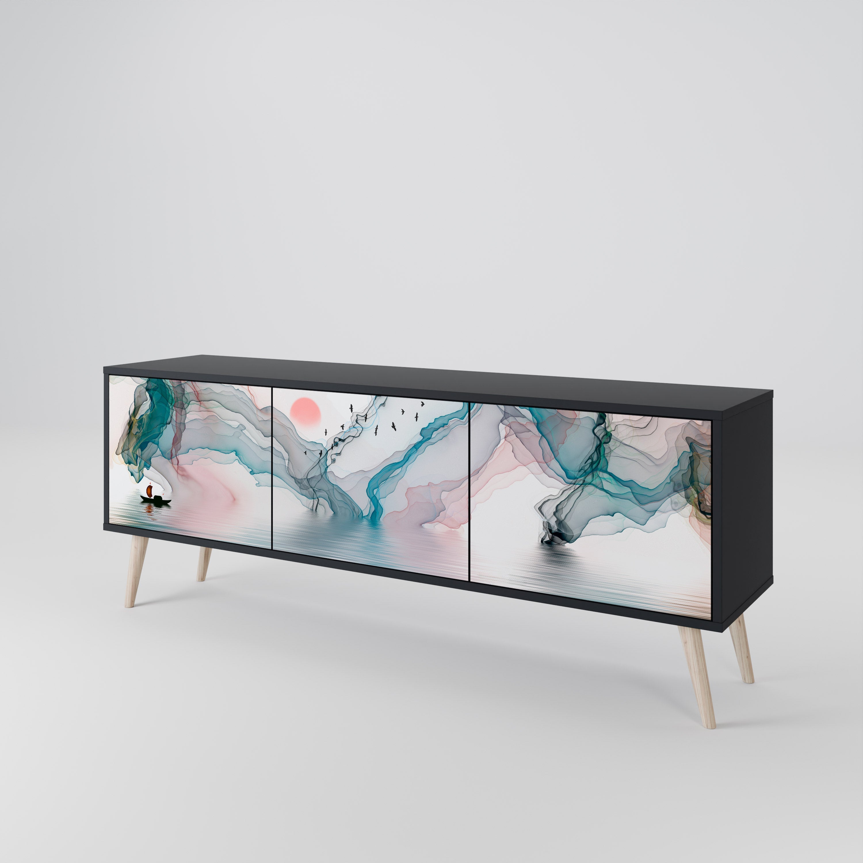 Meuble TV 3 portes VELVET CROSSING finition noire