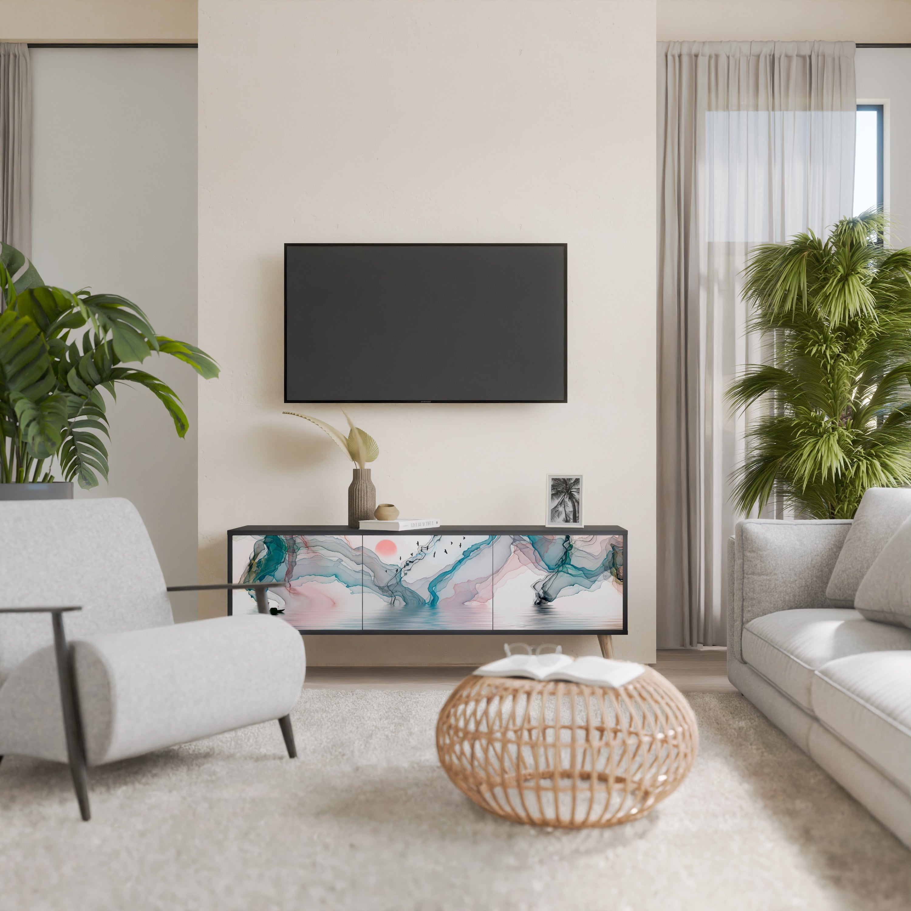 Meuble TV 3 portes VELVET CROSSING finition noire