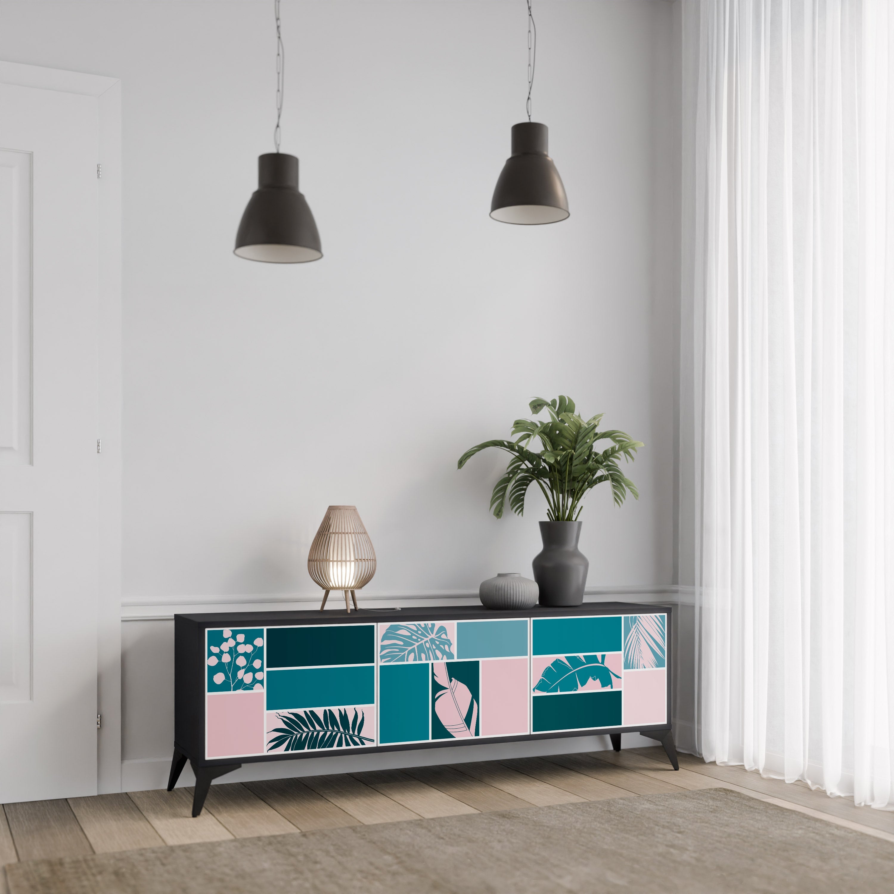 COMBINAISON DE FORMES Meuble TV 3 portes en finition noire