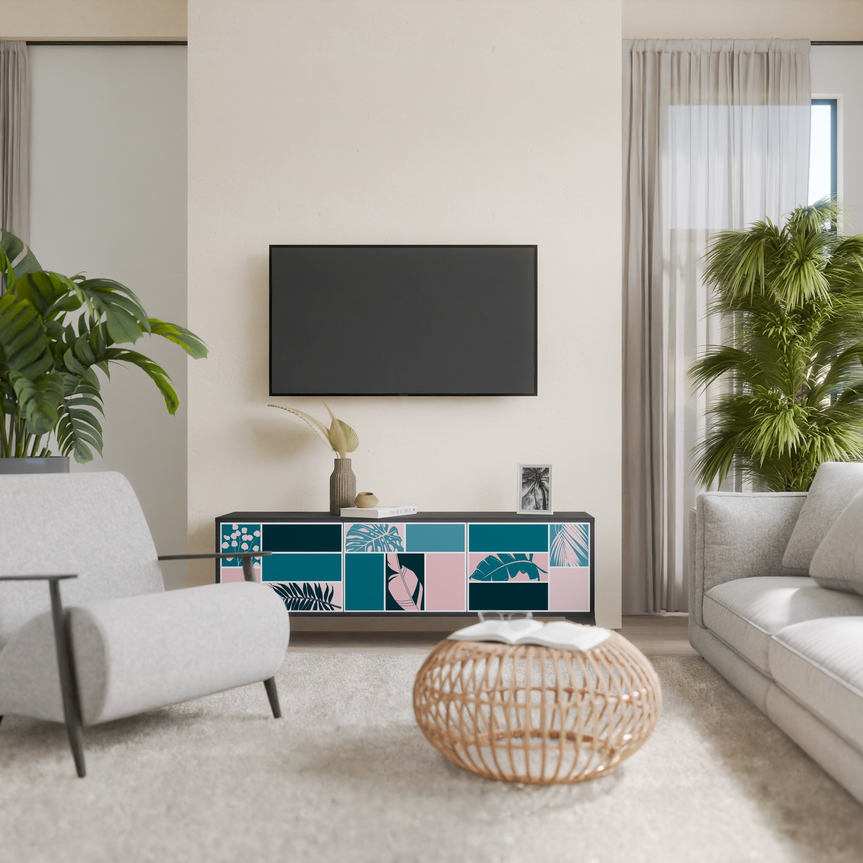 COMBINAISON DE FORMES Meuble TV 3 portes en finition noire