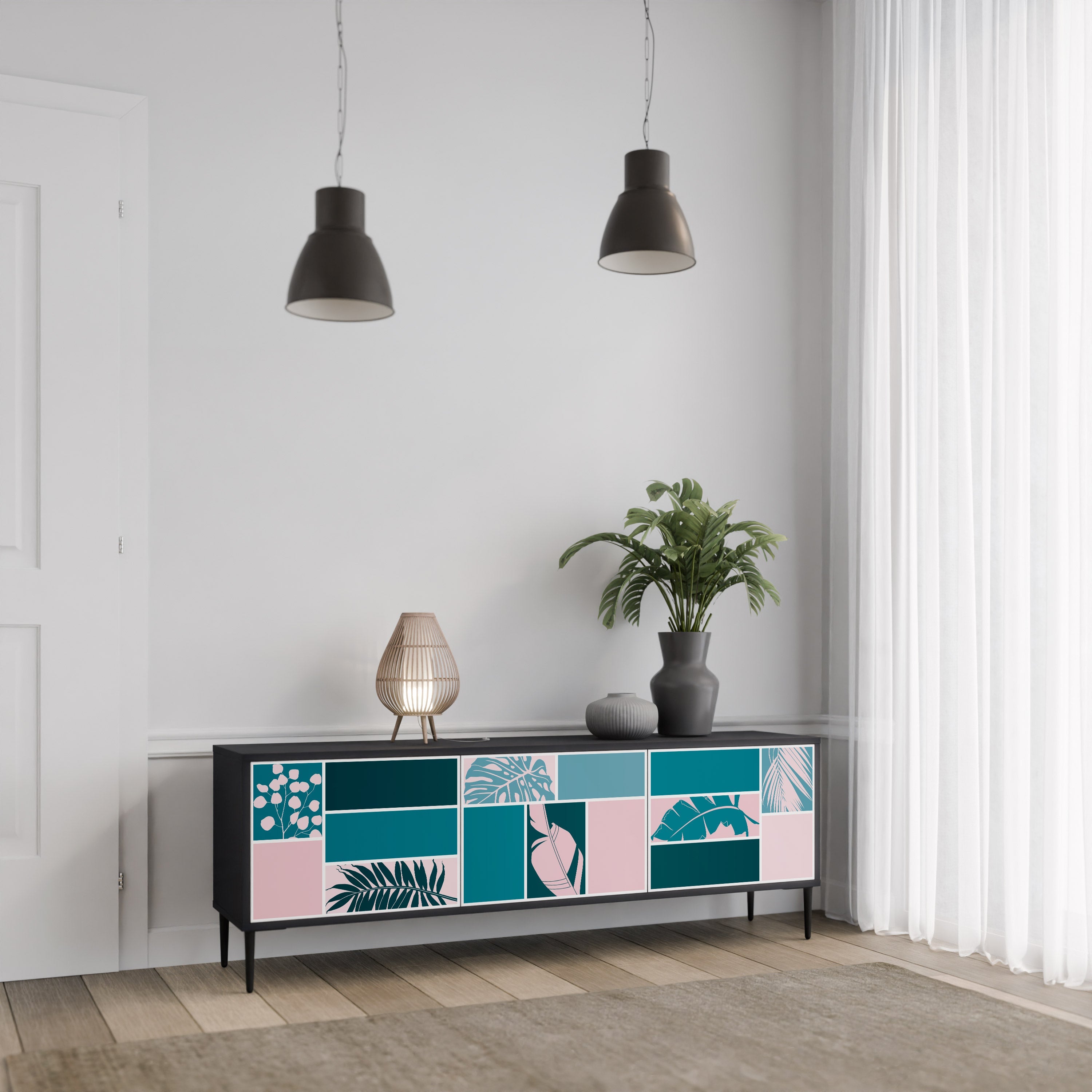 COMBINAISON DE FORMES Meuble TV 3 portes en finition noire