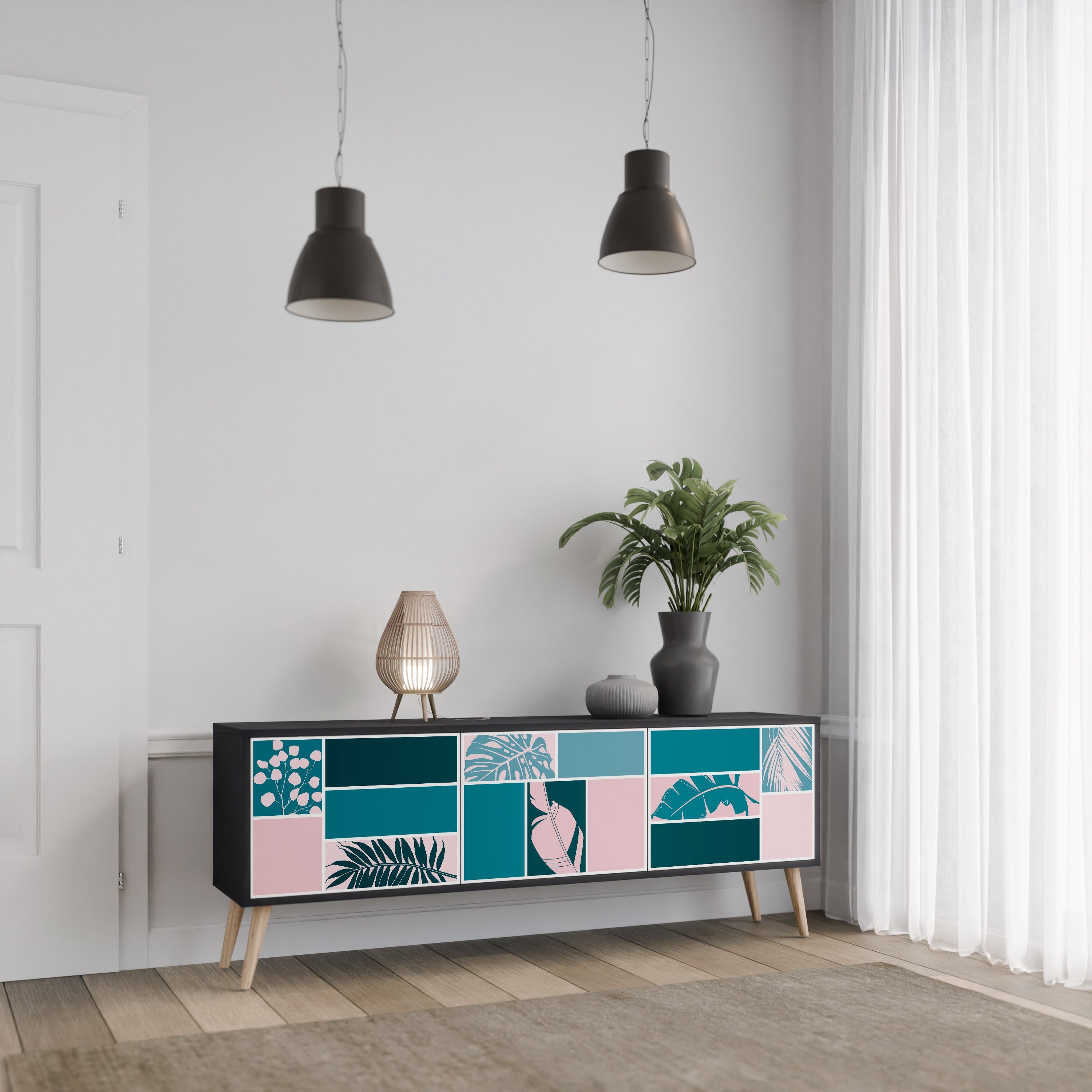 COMBINAISON DE FORMES Meuble TV 3 portes en finition noire