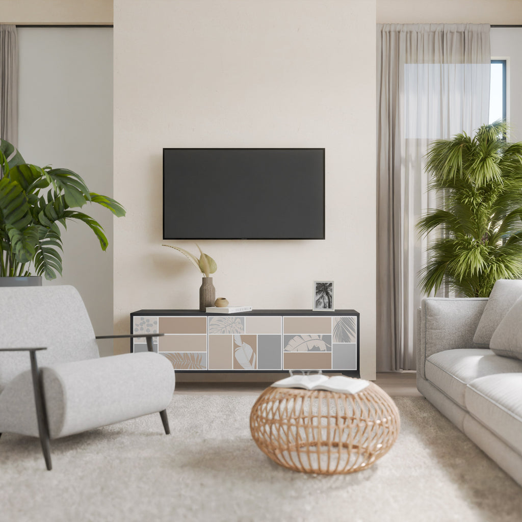 Meuble TV 3 portes FORMES TROPICALES finition noire