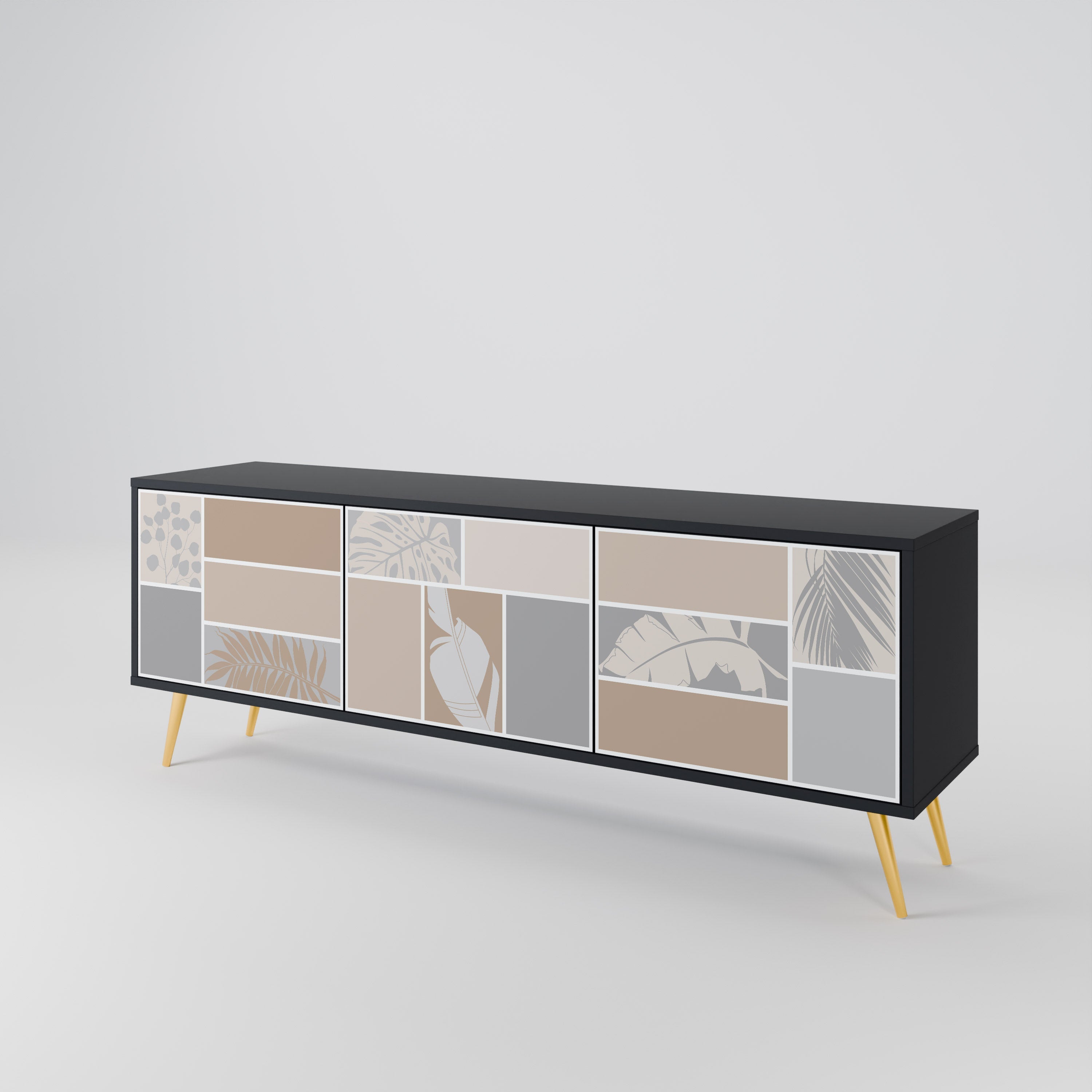 Meuble TV 3 portes FORMES TROPICALES finition noire