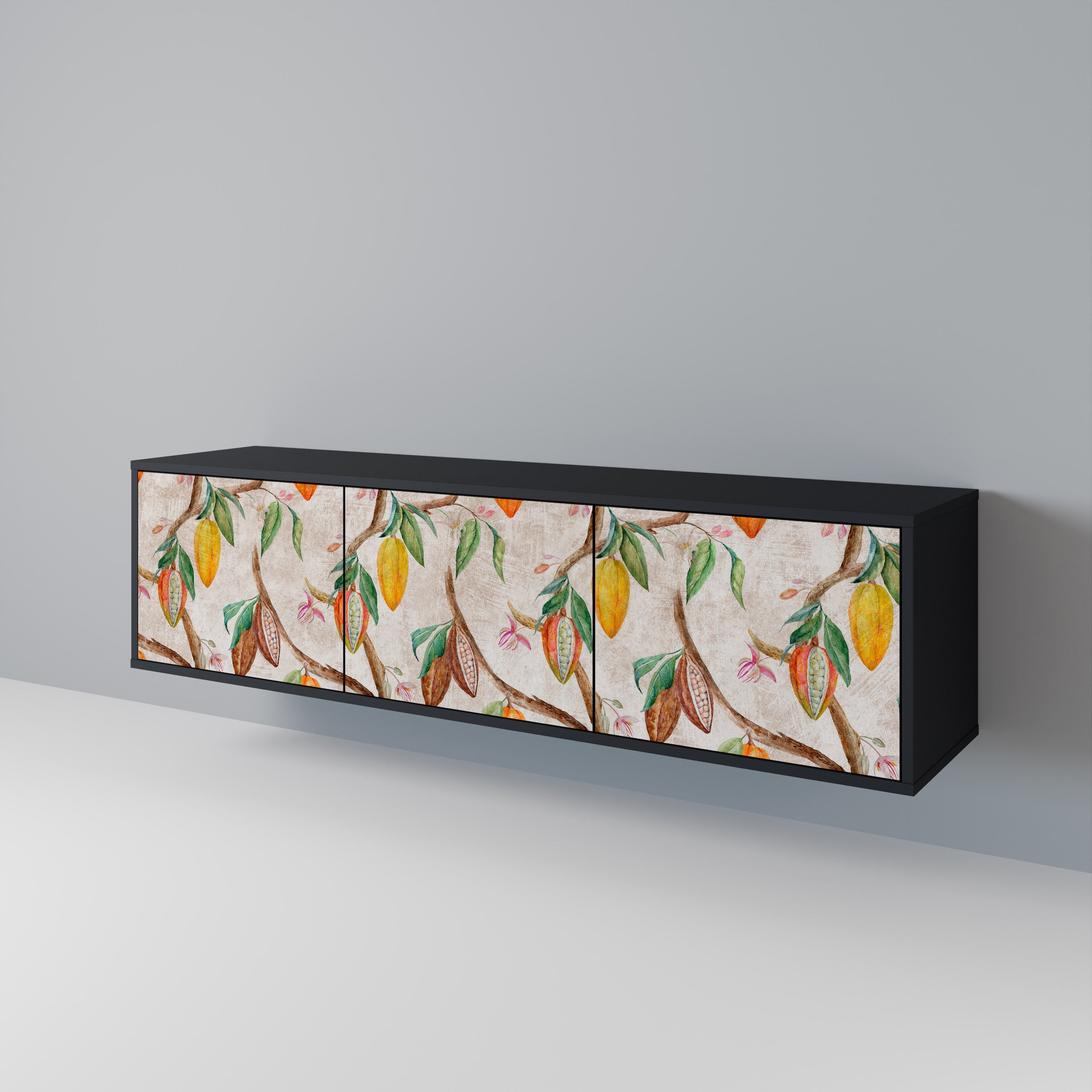 Meuble TV 3 portes COCOA FRUITS finition noire