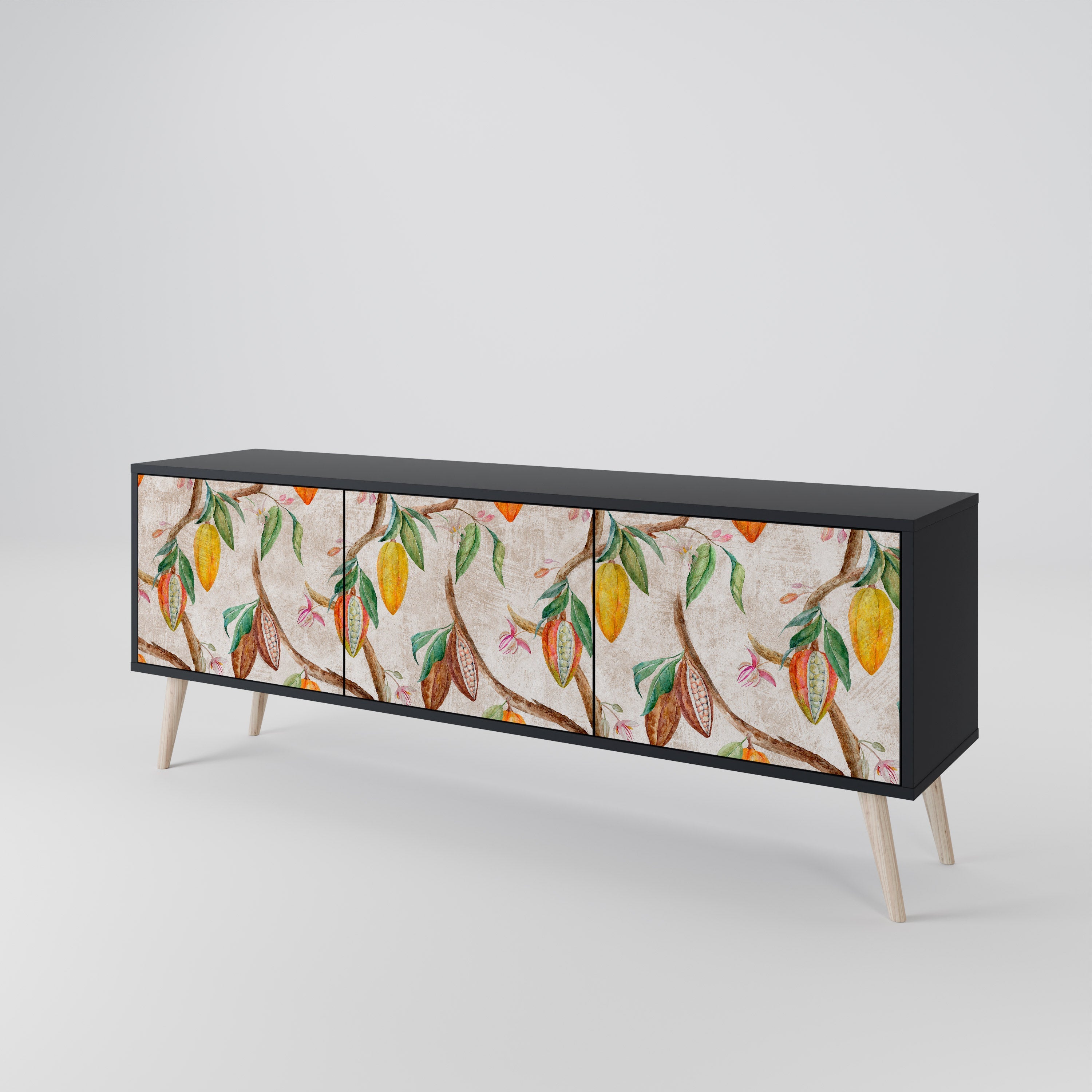 Meuble TV 3 portes COCOA FRUITS finition noire
