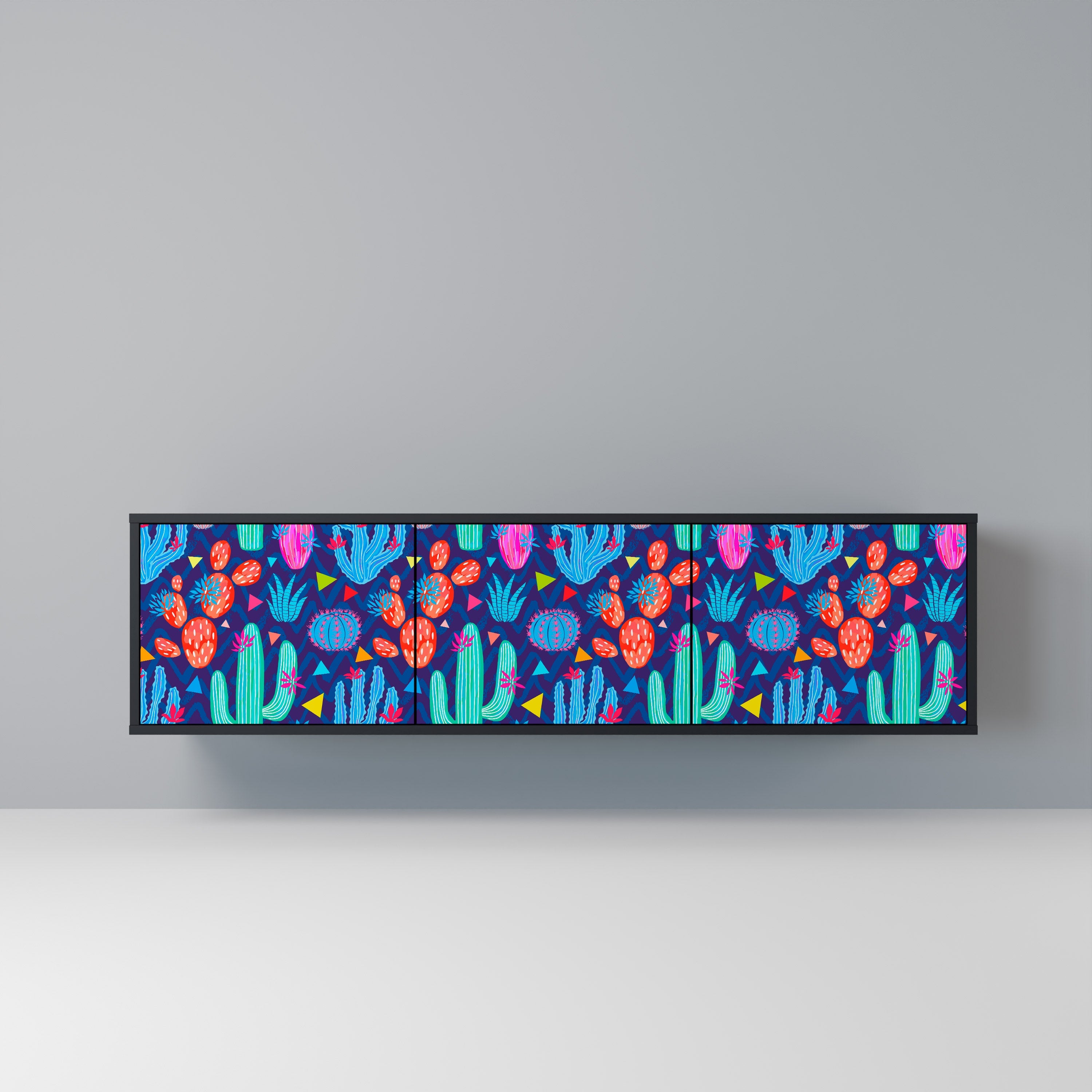 Meuble TV 3 portes CACTUS VIBES finition noire