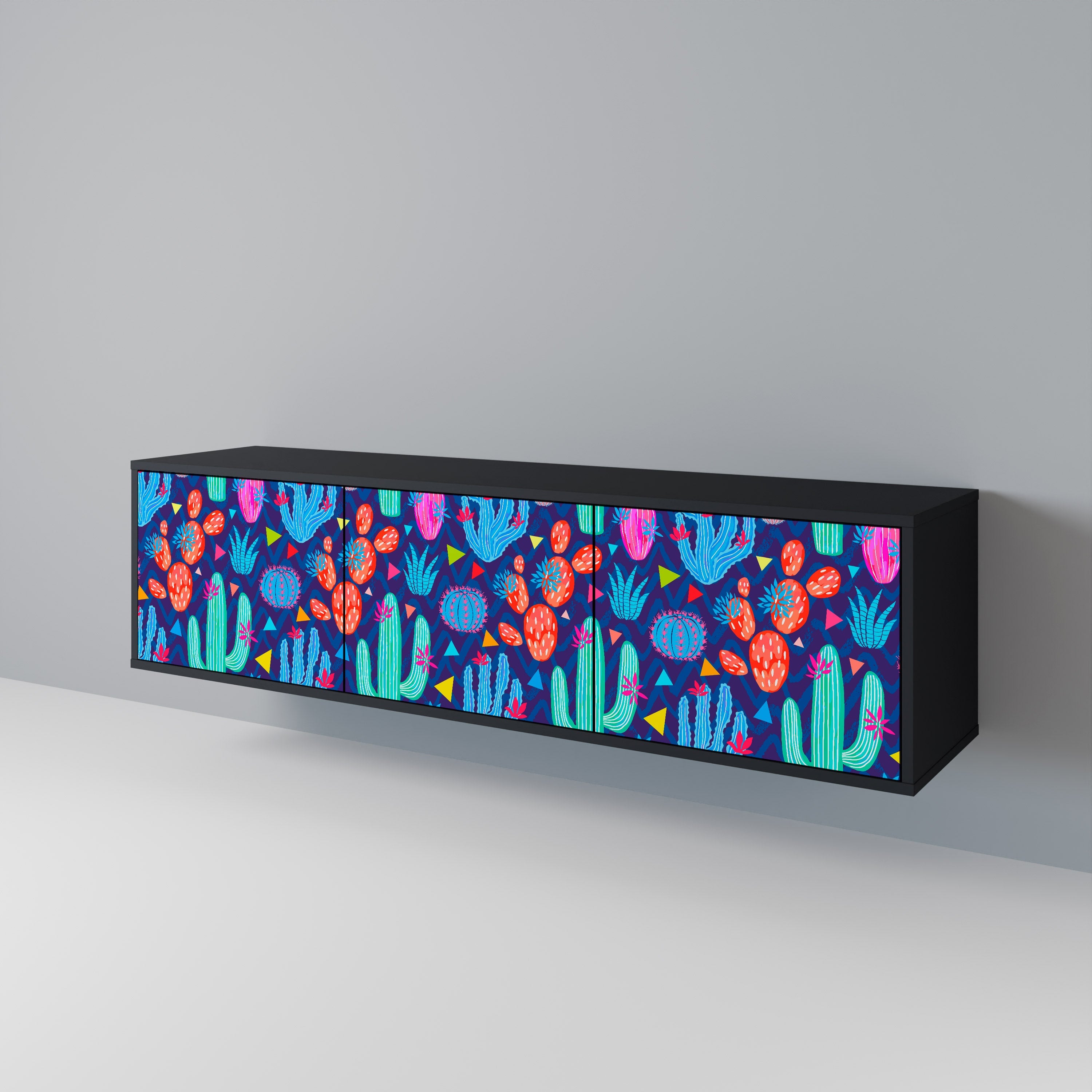 Meuble TV 3 portes CACTUS VIBES finition noire