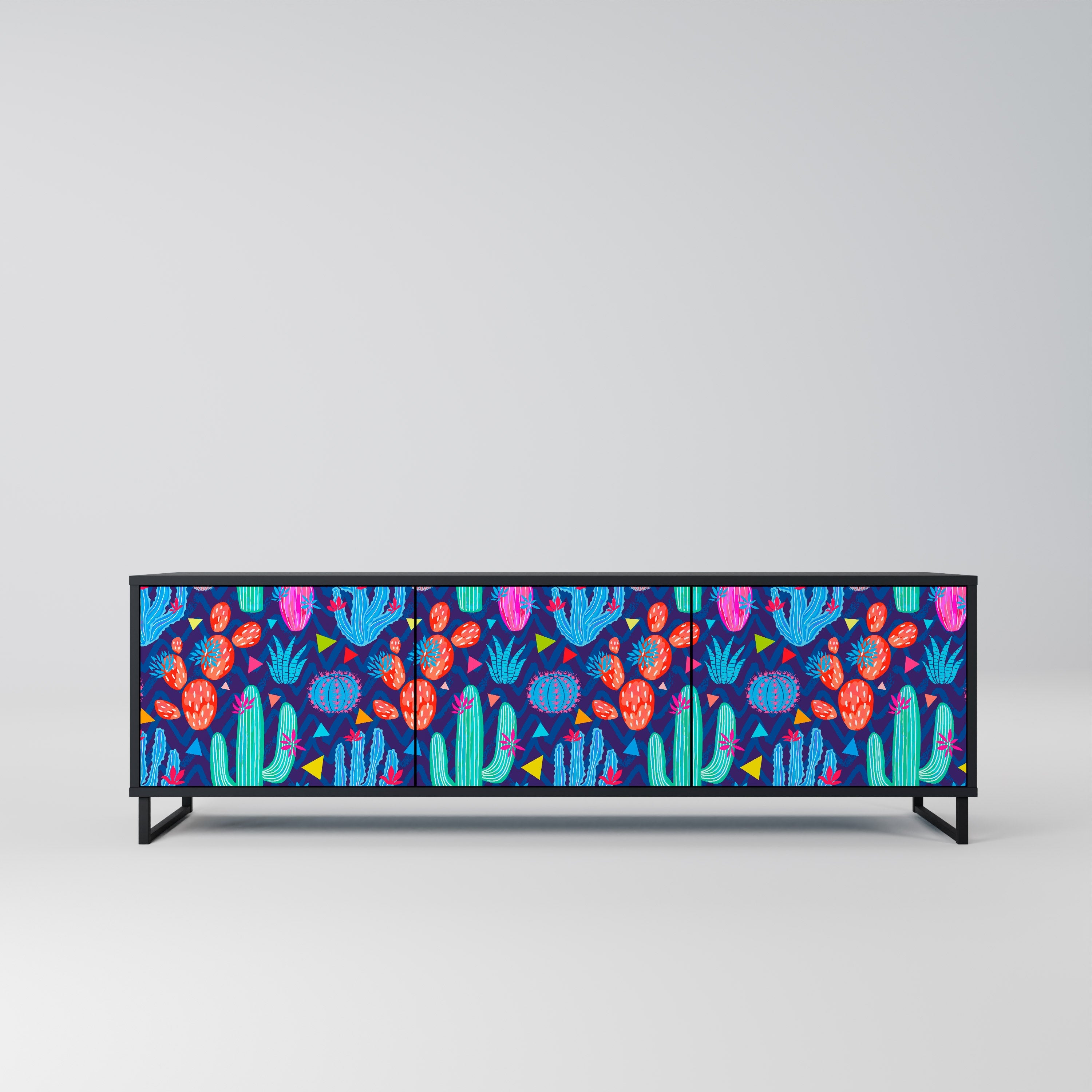 Meuble TV 3 portes CACTUS VIBES finition noire