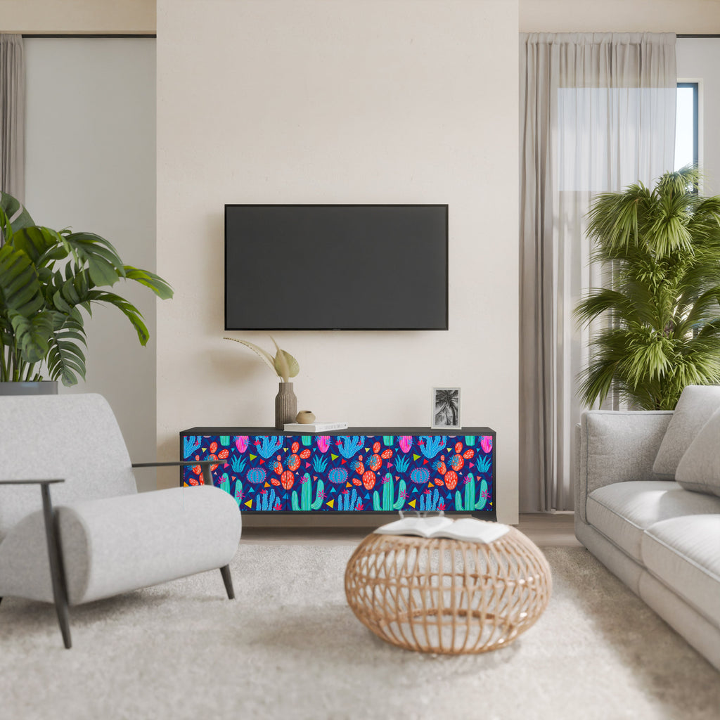 Meuble TV 3 portes CACTUS VIBES finition noire