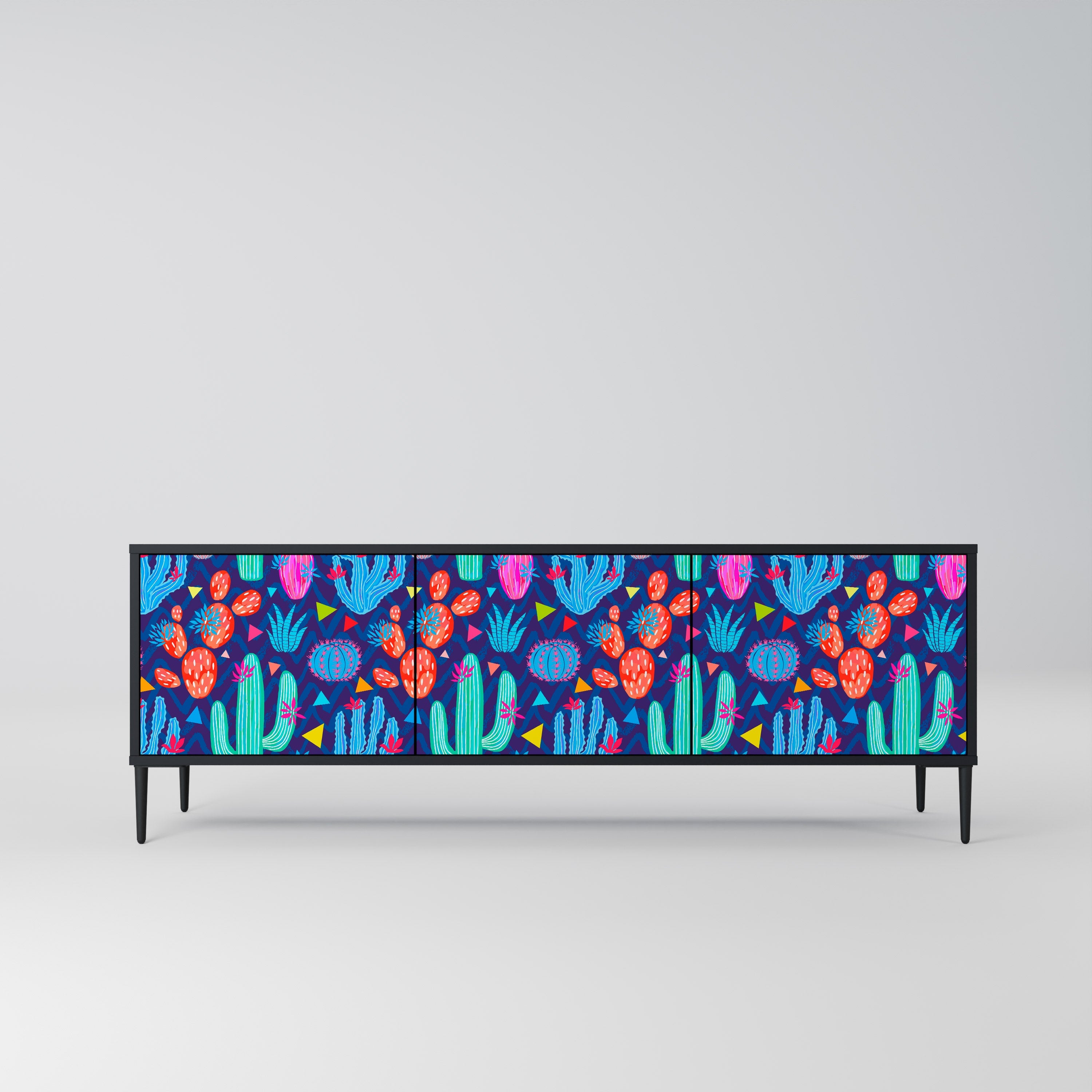 Meuble TV 3 portes CACTUS VIBES finition noire