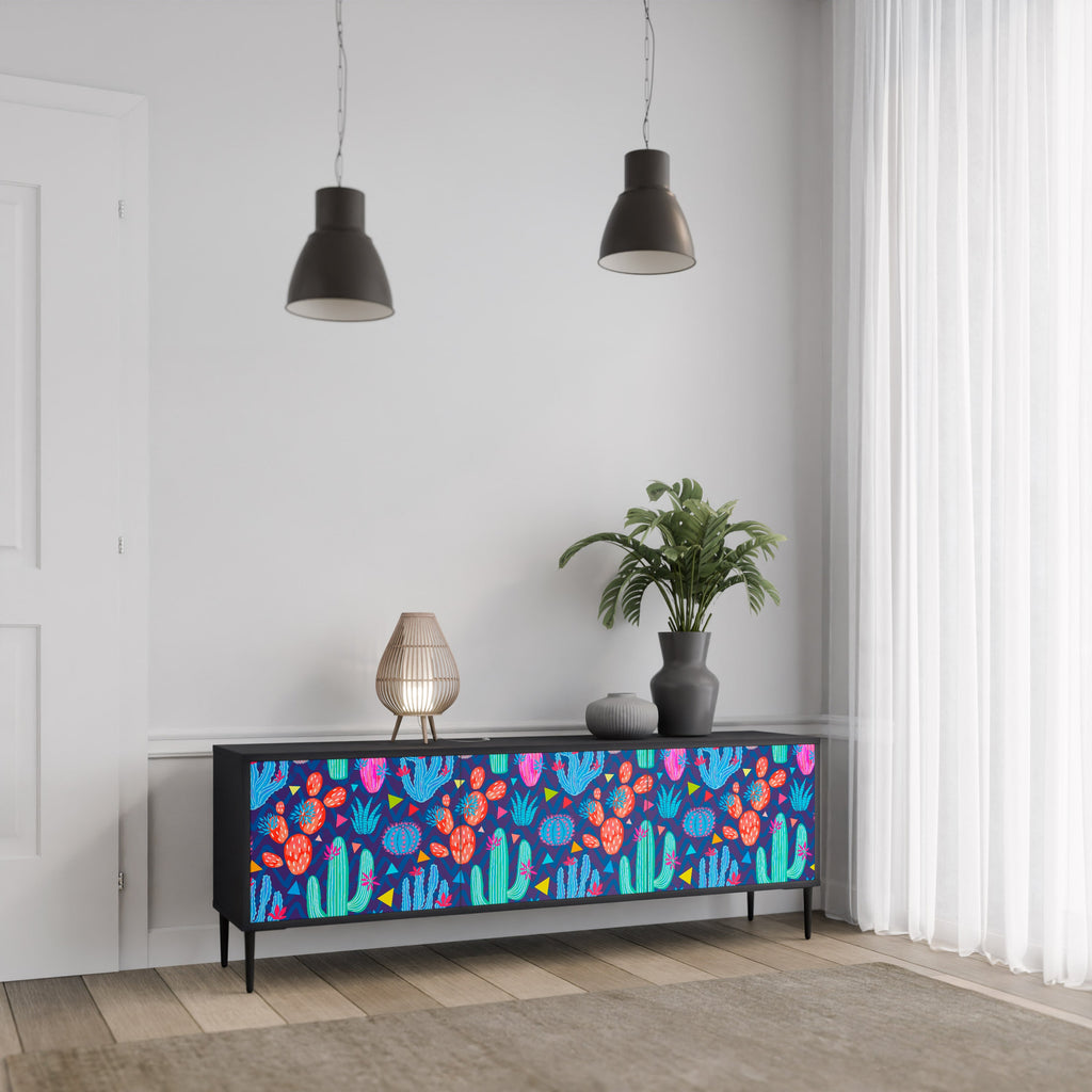 Meuble TV 3 portes CACTUS VIBES finition noire