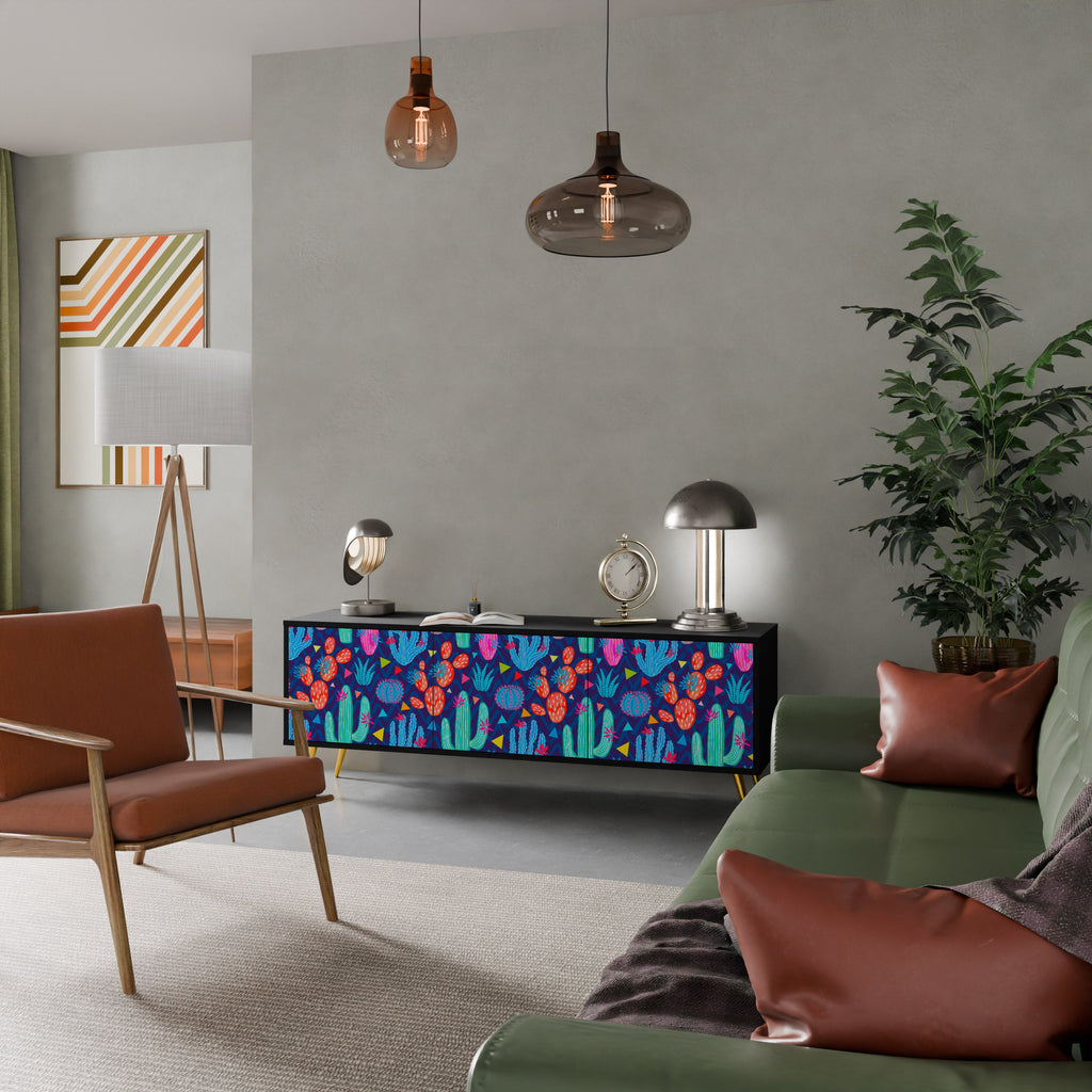 Meuble TV 3 portes CACTUS VIBES finition noire