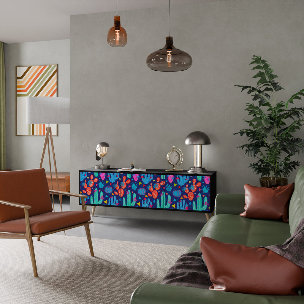 Meuble TV 3 portes CACTUS VIBES finition noire