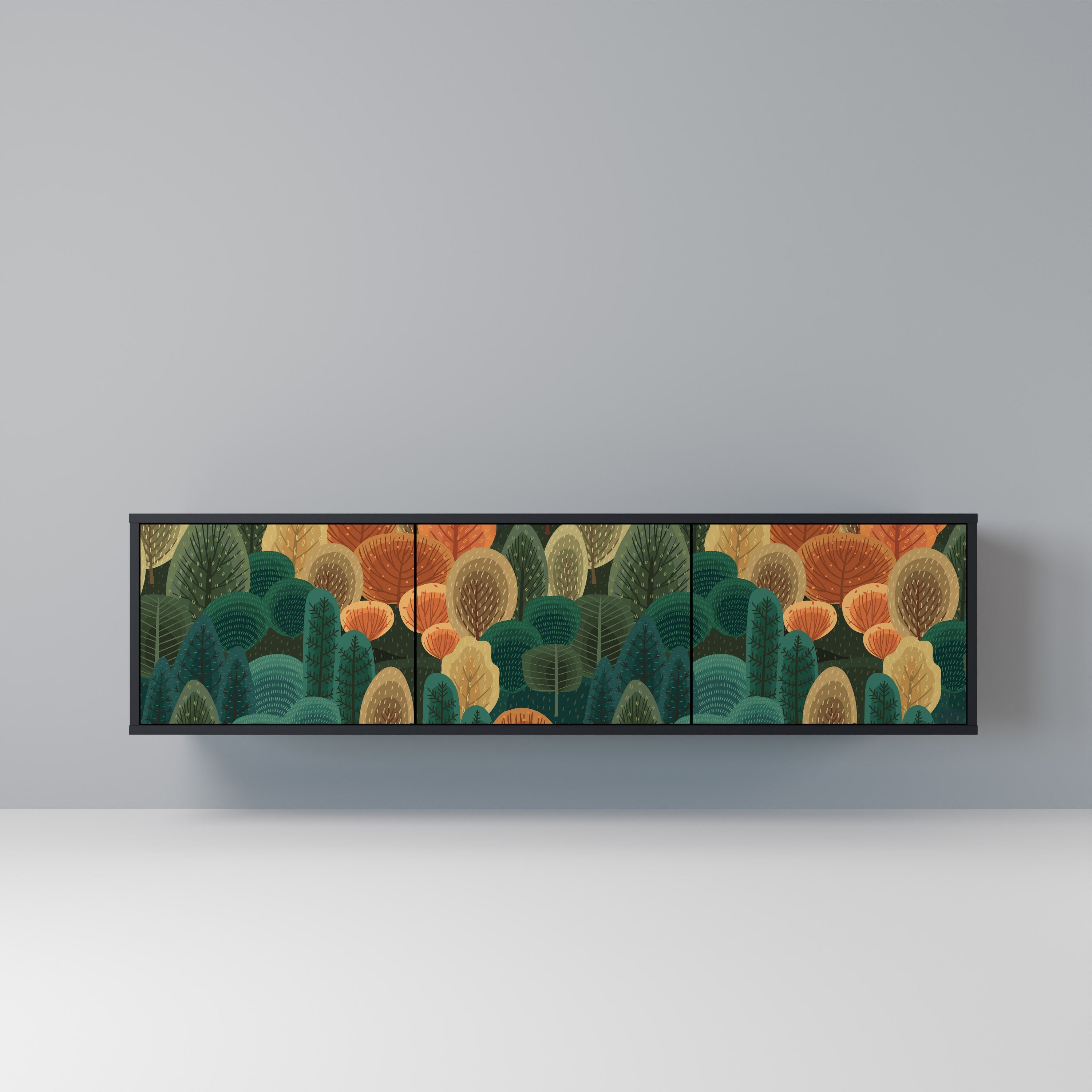 Meuble TV 3 portes KALEIDOSCOPE D'AUTOMNE, finition noire