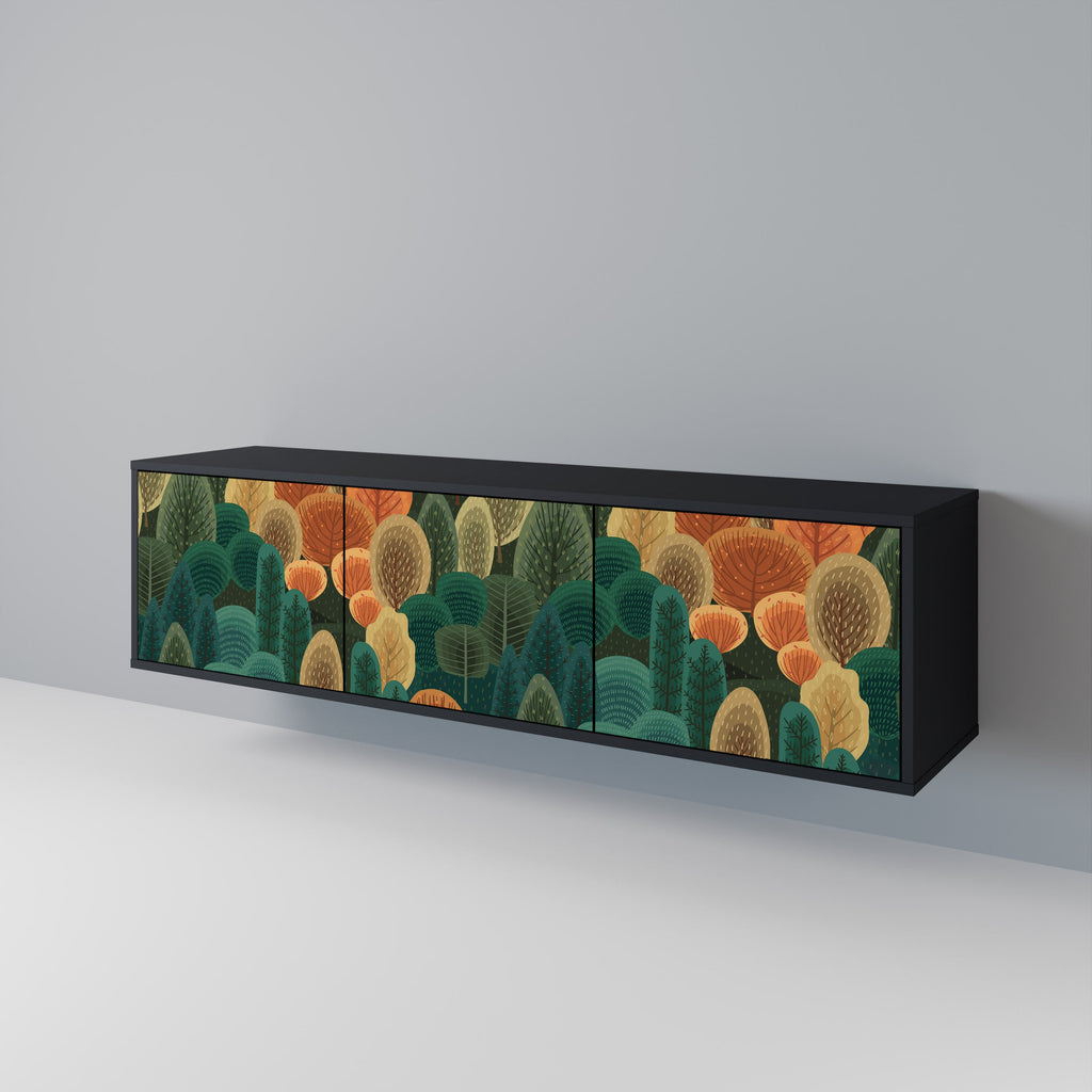 Meuble TV 3 portes KALEIDOSCOPE D'AUTOMNE, finition noire