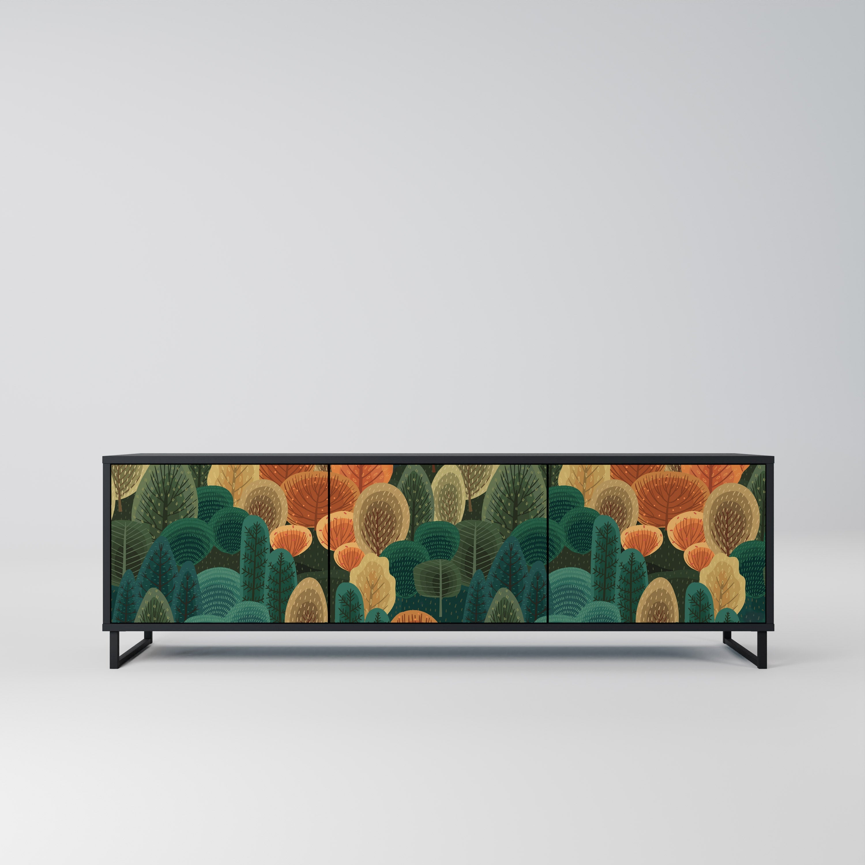 Meuble TV 3 portes KALEIDOSCOPE D'AUTOMNE, finition noire