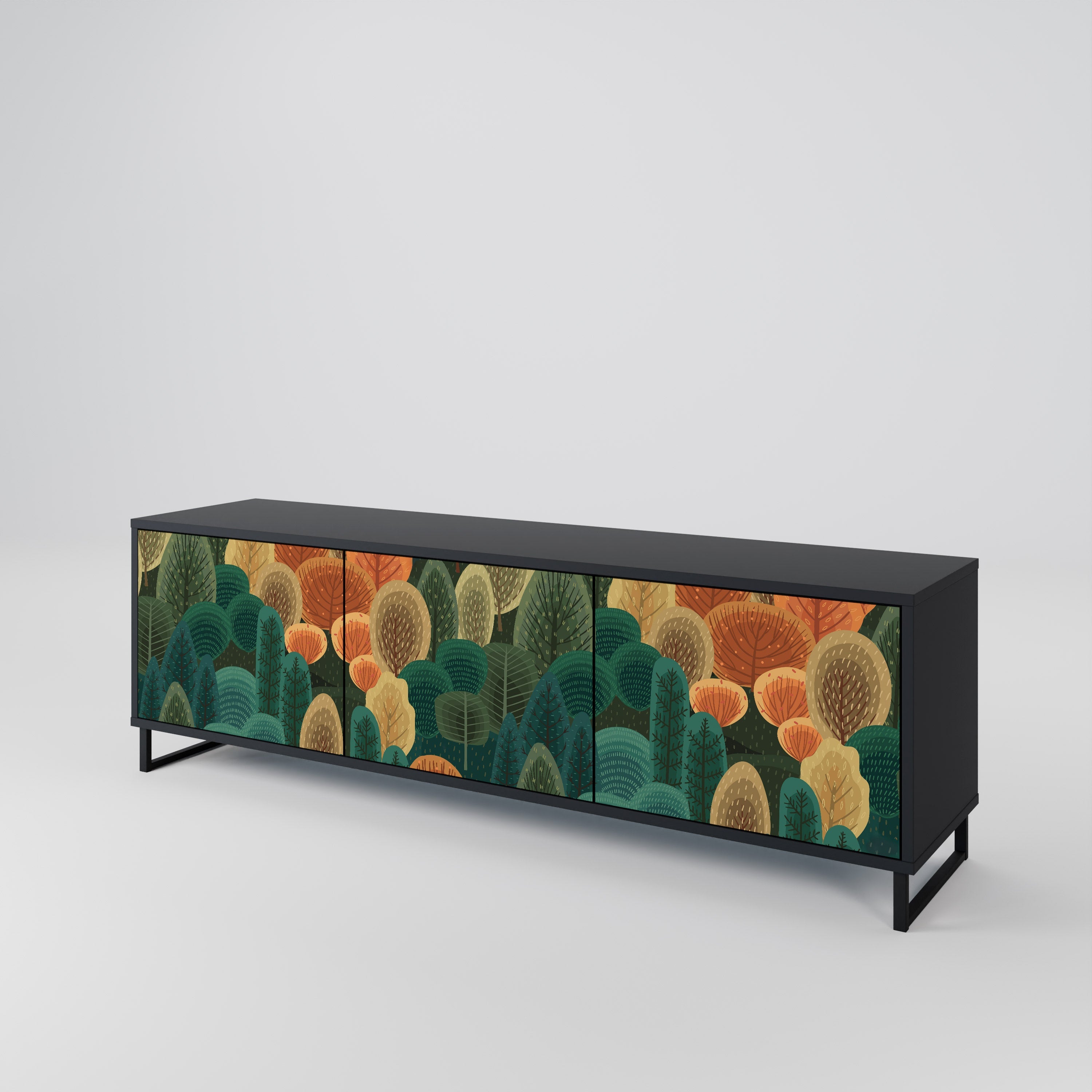 Meuble TV 3 portes KALEIDOSCOPE D'AUTOMNE, finition noire